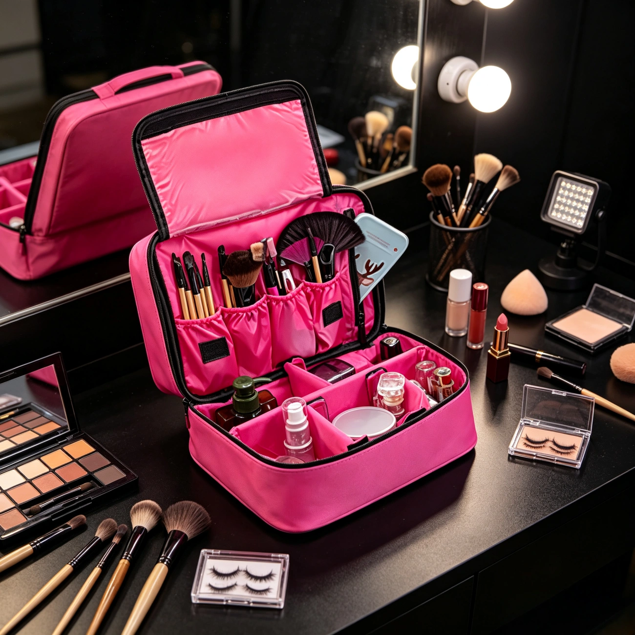Makeup Bag Portable Handle Storage Organizer Travel Wash Case Pink Cosmetic Pouch US Logistics USPS.TK/TMEU Self-pickup view 3