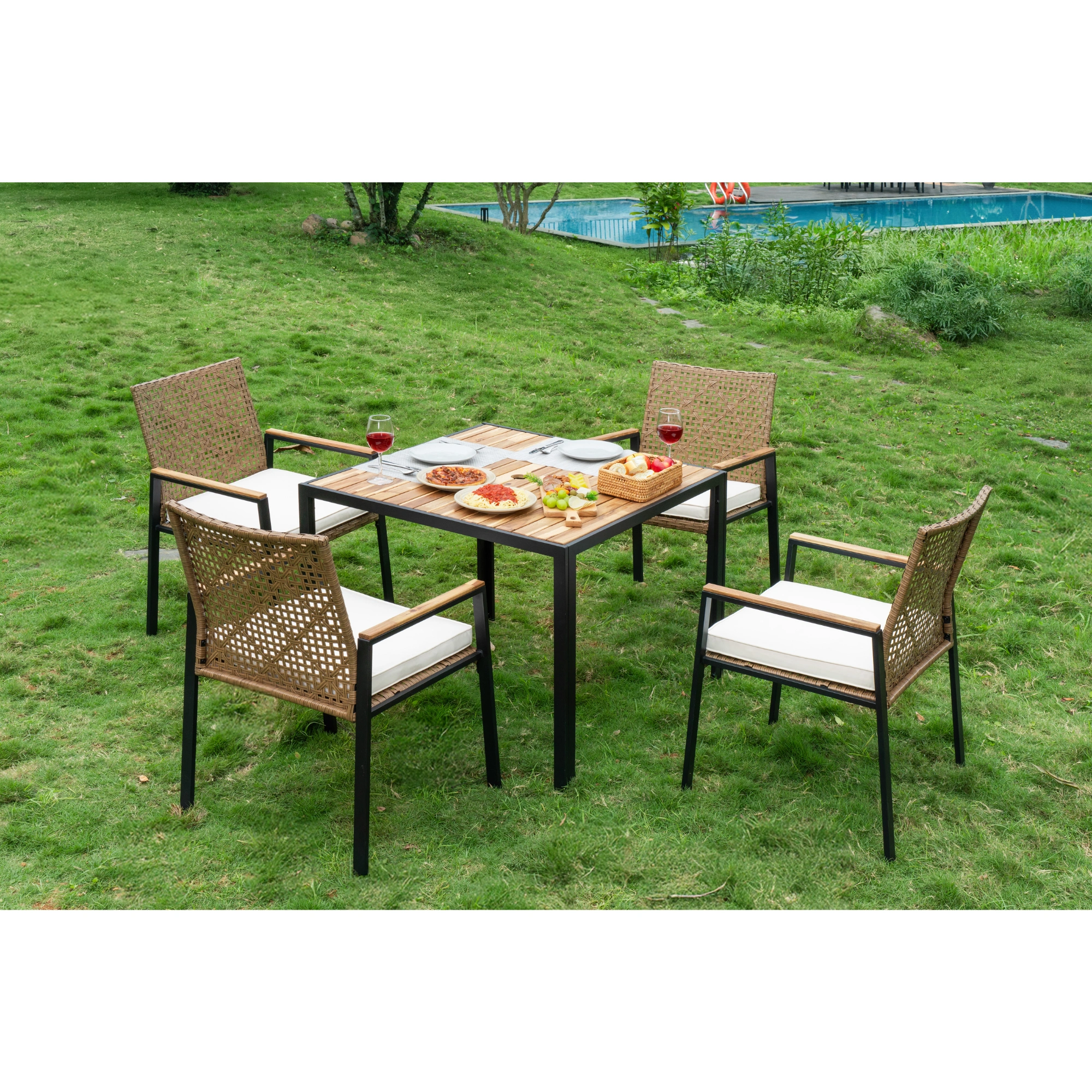 All Weather 5-Piece Patio Conversation Set Outdoor Garden Wicker Sofa Seating Cushion Included view 19