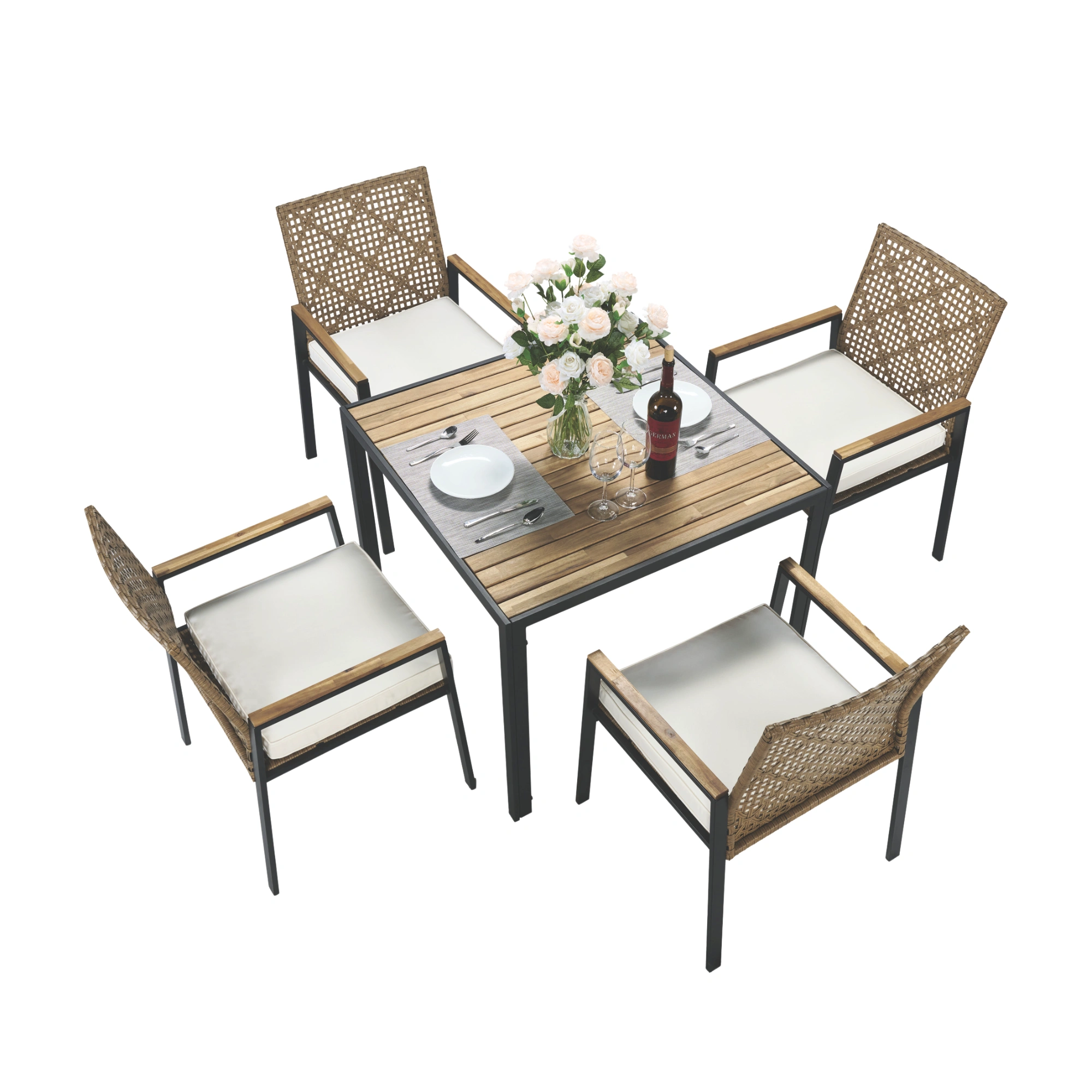 All Weather 5-Piece Patio Conversation Set Outdoor Garden Wicker Sofa Seating Cushion Included view 6