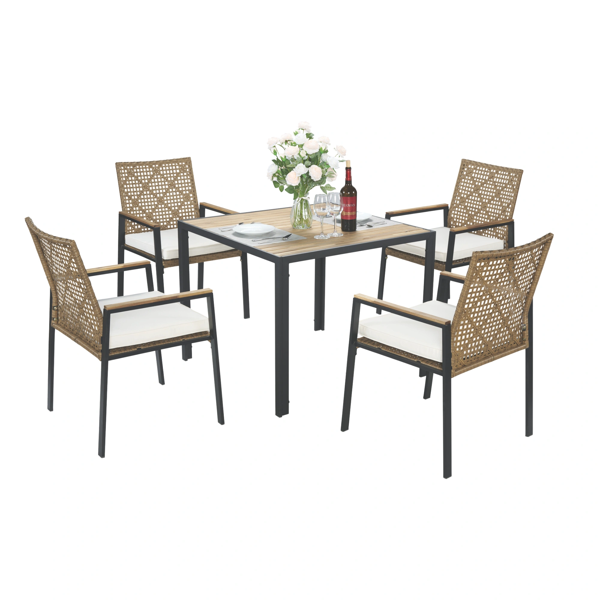 All Weather 5-Piece Patio Conversation Set Outdoor Garden Wicker Sofa Seating Cushion Included view 7