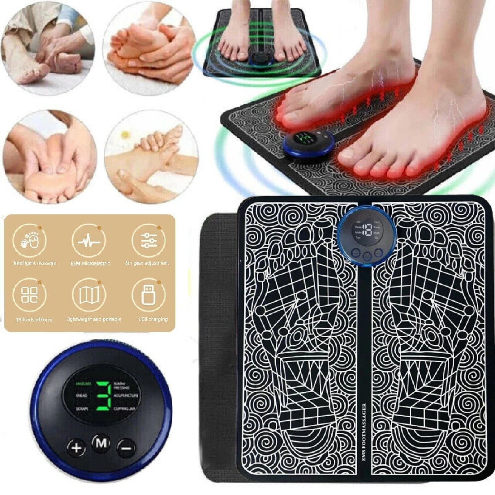 19 Levels 8 Modes Electric Foot Massager Pad Blood Circulation Muscle Stimulator Mat Therapy Platform view 5