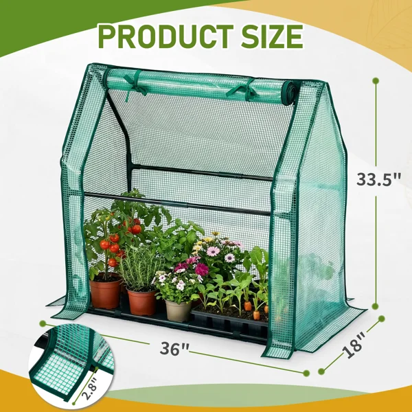Mini Greenhouse with PE Cover, Indoor Outdoor Plant Gardening Green House for Garden Backyard, 36*18*33in, Green view 2