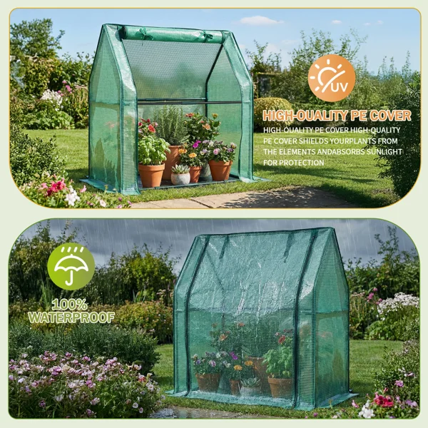 Mini Greenhouse with PE Cover, Indoor Outdoor Plant Gardening Green House for Garden Backyard, 36*18*33in, Green view 5