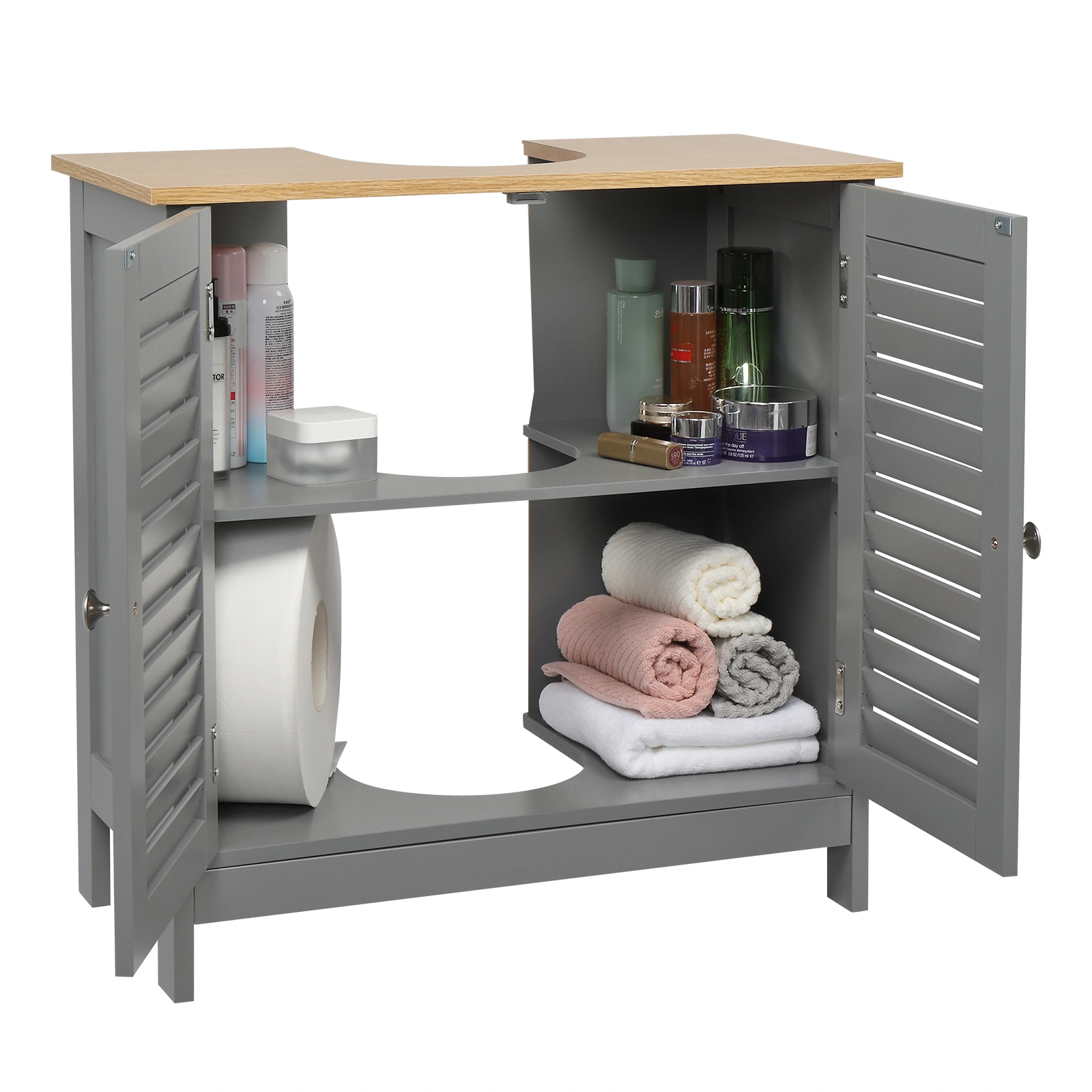 Modern Double Shutter Door MDF Spray Paint Bathroom Sink Cabinet Gray view 10