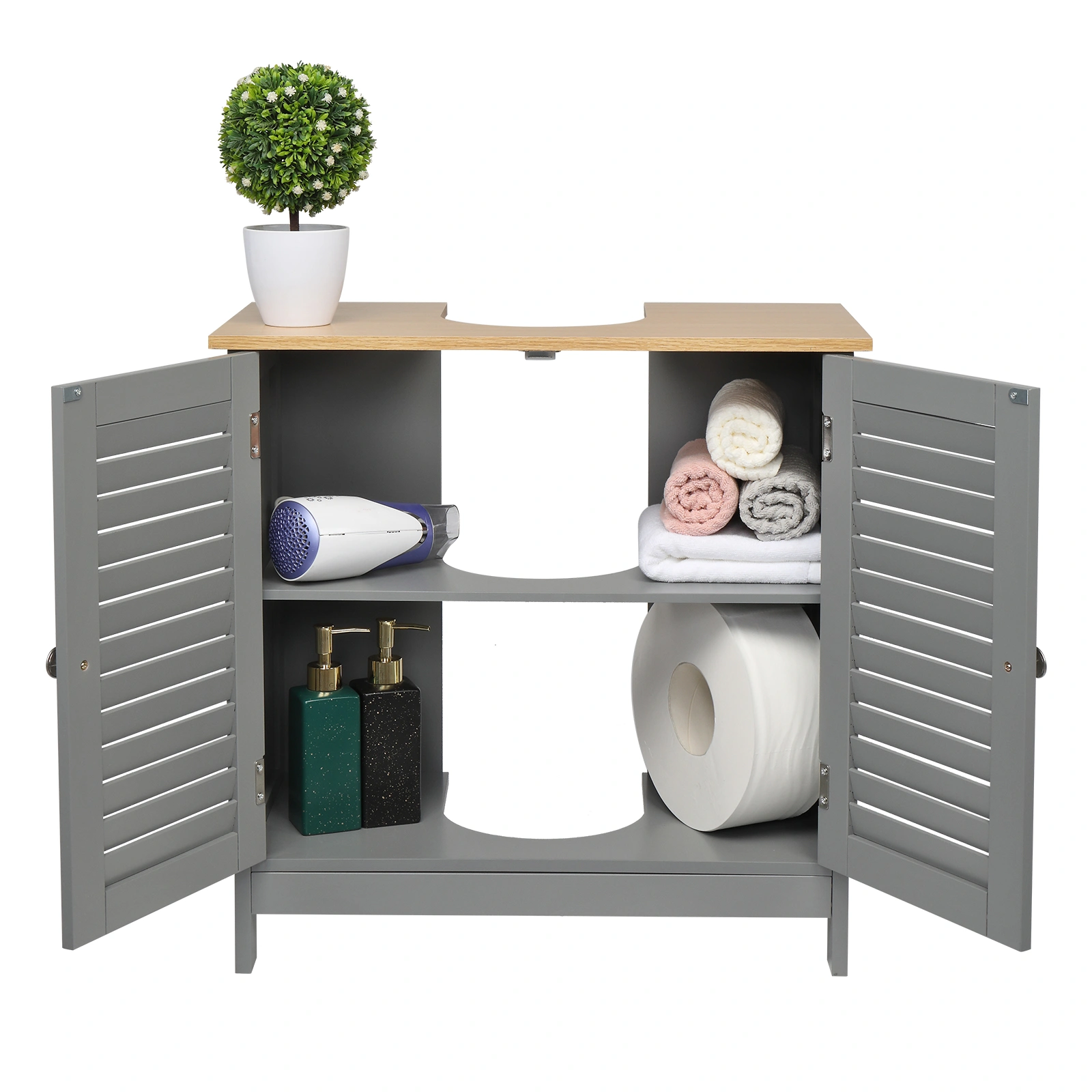 Modern Double Shutter Door MDF Spray Paint Bathroom Sink Cabinet Gray view 12