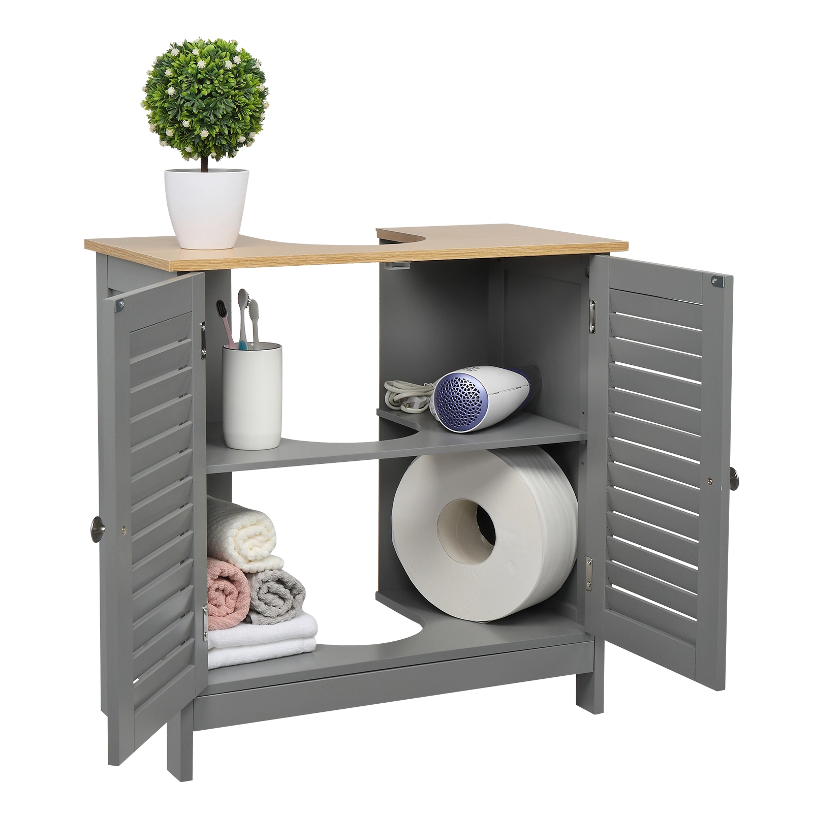 Modern Double Shutter Door MDF Spray Paint Bathroom Sink Cabinet Gray view 13