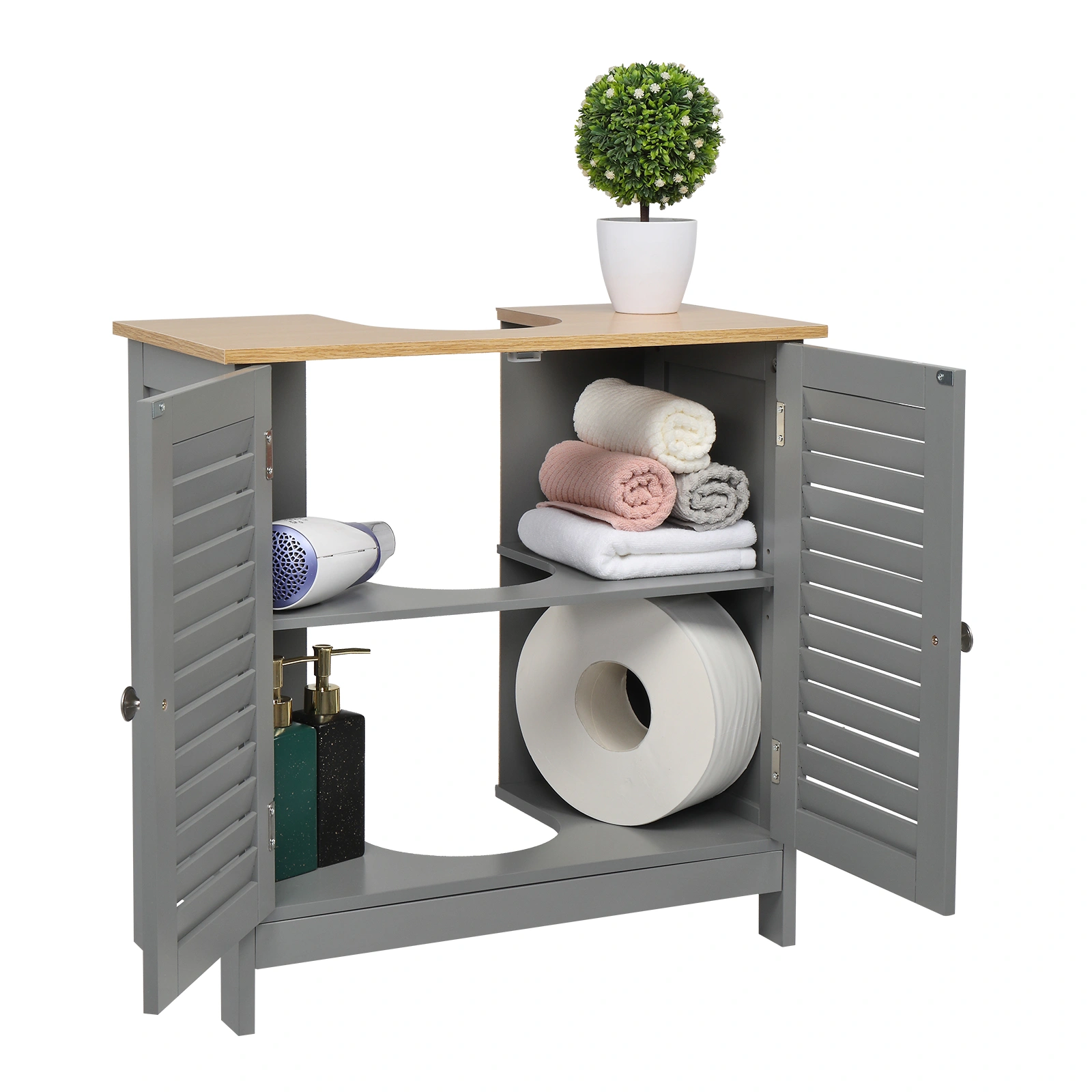 Modern Double Shutter Door MDF Spray Paint Bathroom Sink Cabinet Gray view 14