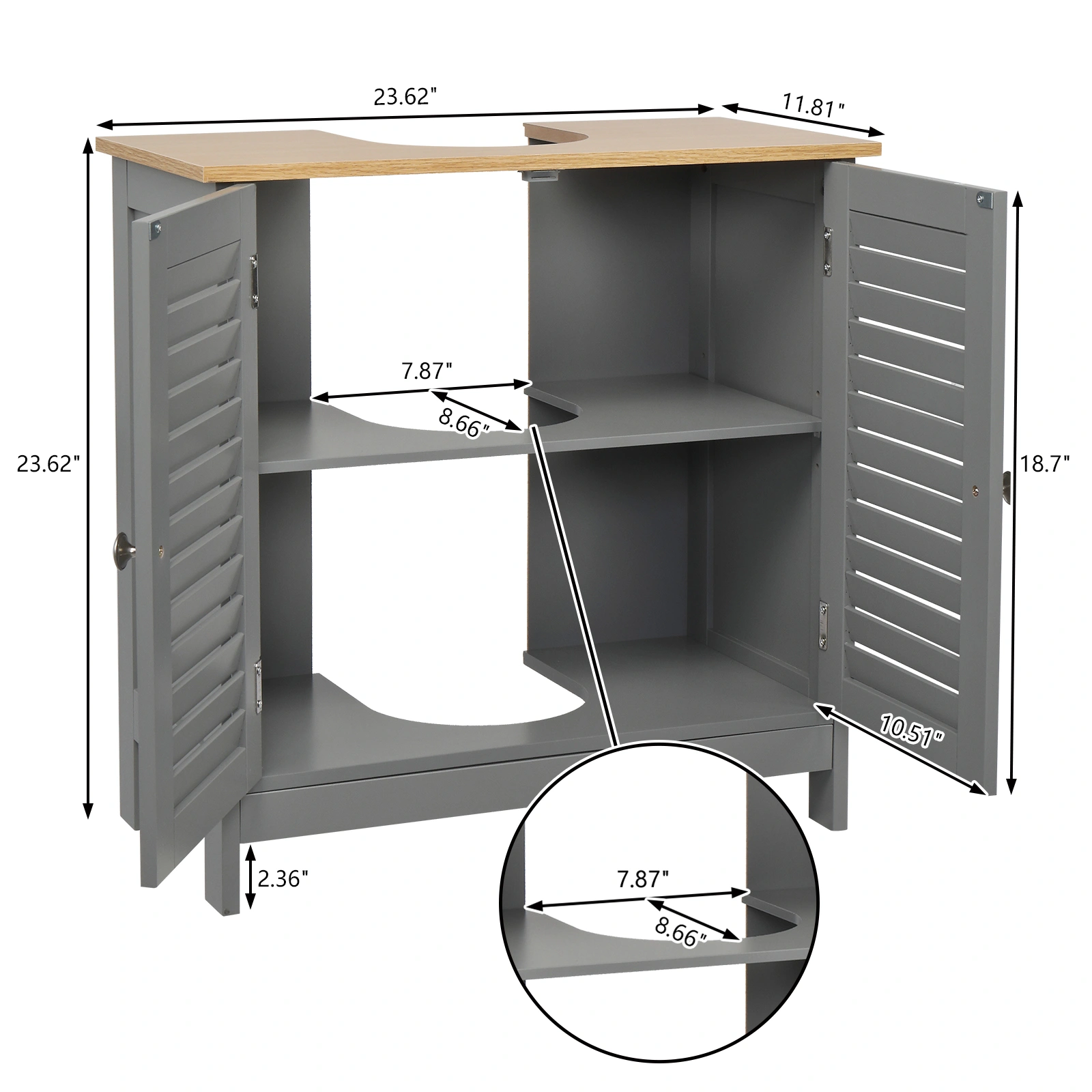 Modern Double Shutter Door MDF Spray Paint Bathroom Sink Cabinet Gray view 15