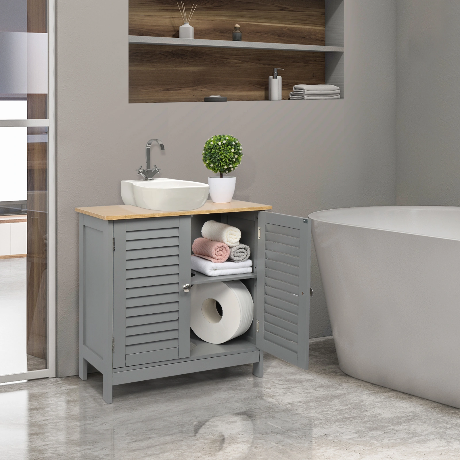Modern Double Shutter Door MDF Spray Paint Bathroom Sink Cabinet Gray view 2