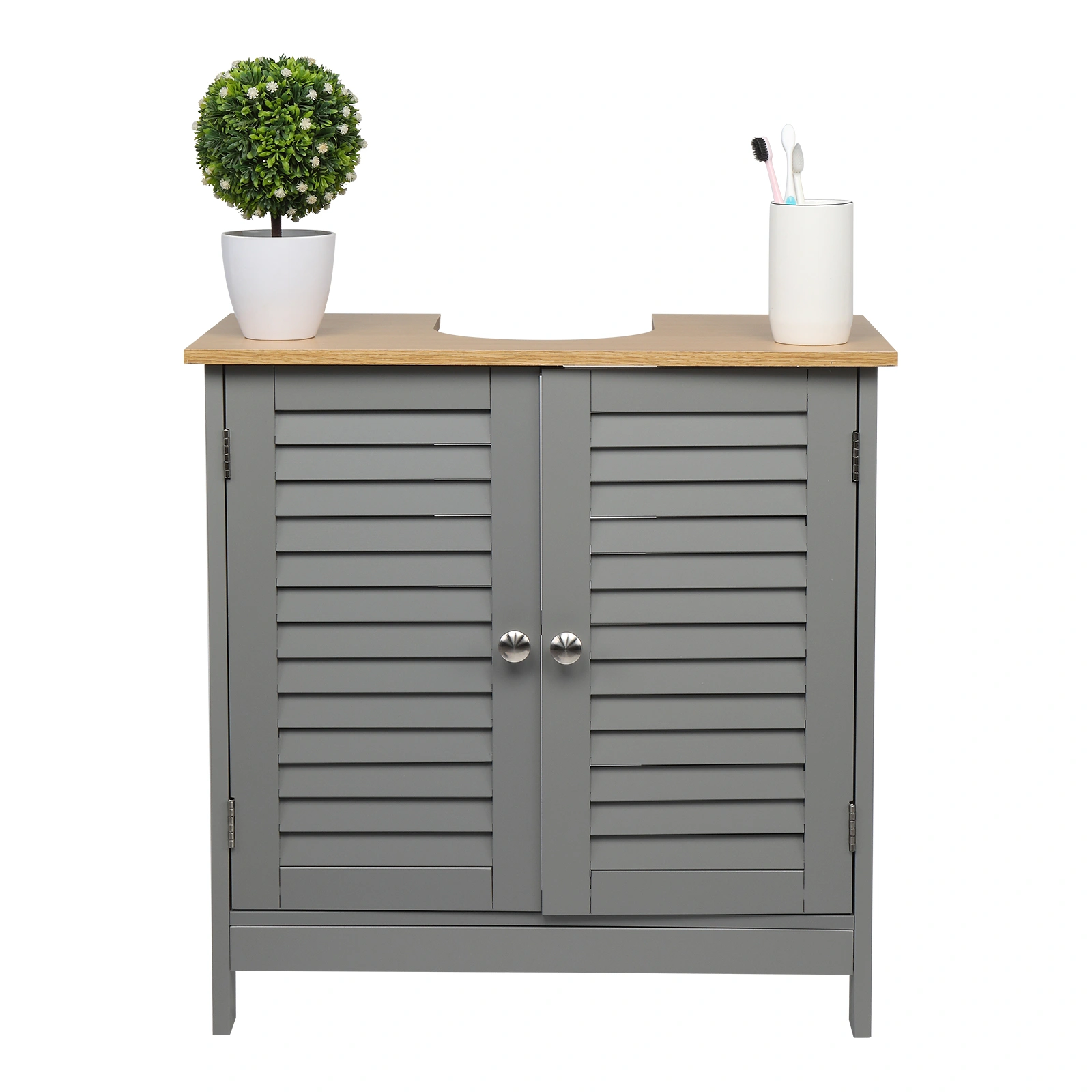 Modern Double Shutter Door MDF Spray Paint Bathroom Sink Cabinet Gray view 4