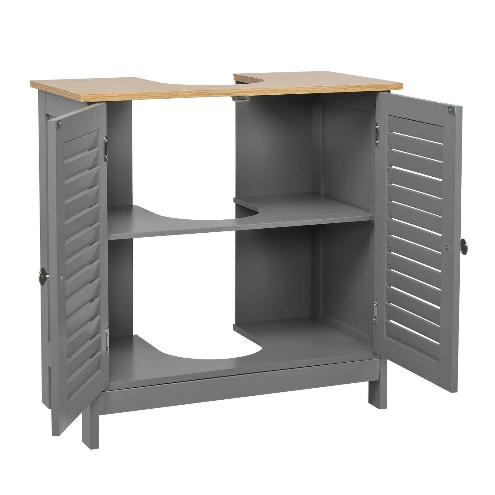 Modern Double Shutter Door MDF Spray Paint Bathroom Sink Cabinet Gray view 7