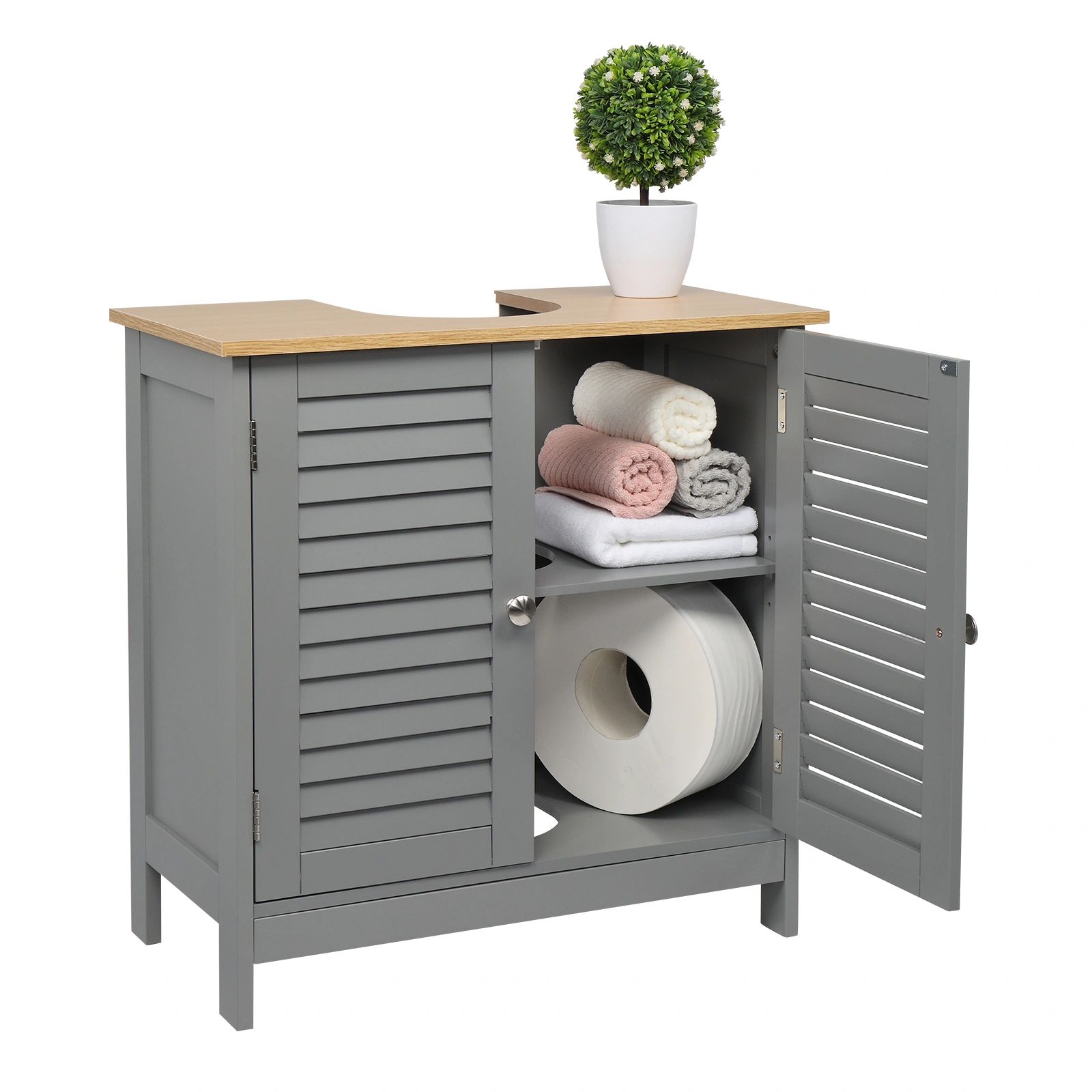 Modern Double Shutter Door MDF Spray Paint Bathroom Sink Cabinet Gray view 9