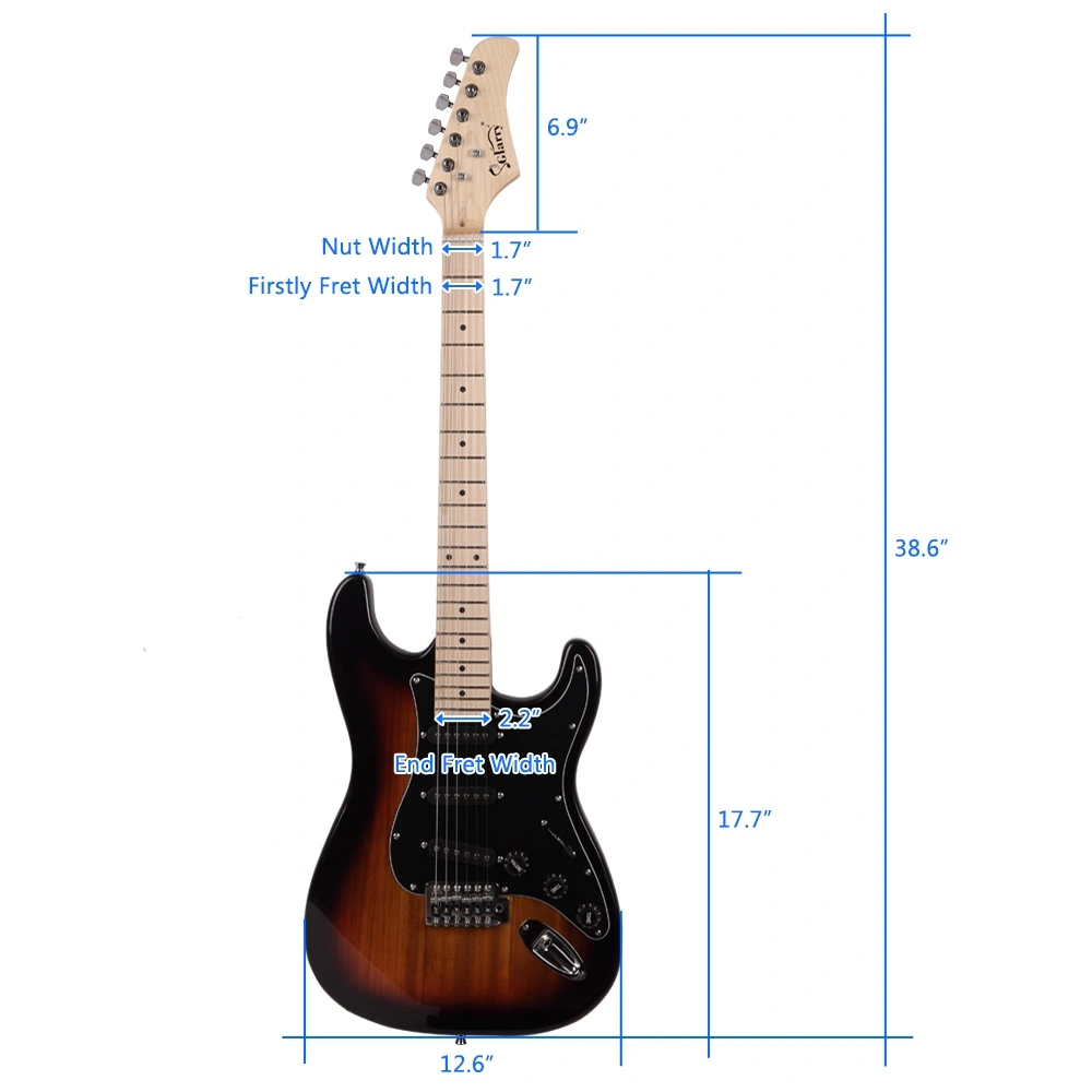 GST Stylish Electric Guitar Kit with Black Pickguard Sunset Color view 7