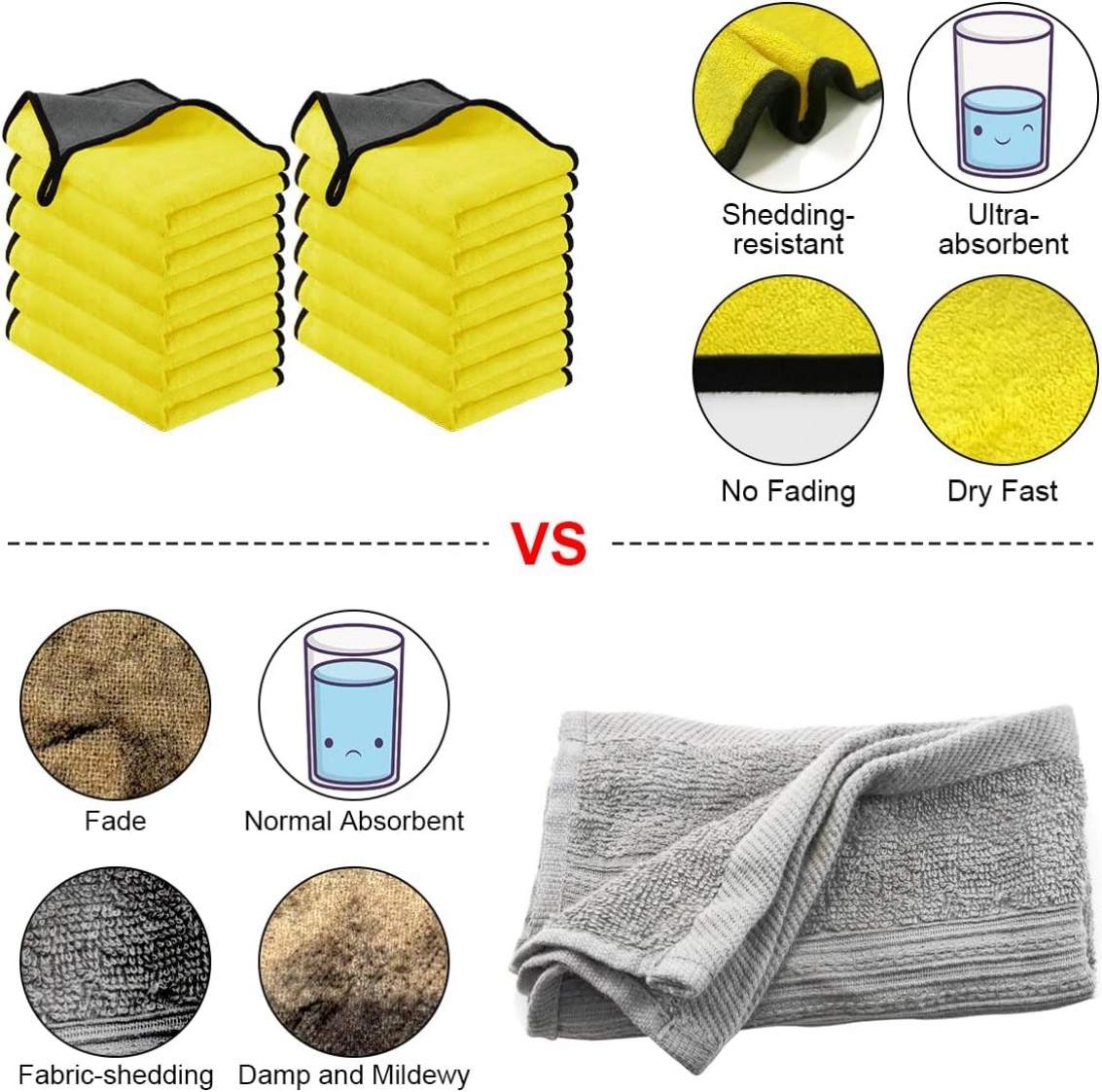 12PCS Microfiber Car Cleaning Towels Super Absorbent Drying Wash Cloths Polishing Automotive