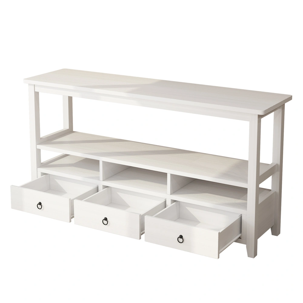 3 Tier Industrial Console Table 3 Drawers Shelves Vintage White for Living Room Entry Bedroom view 11
