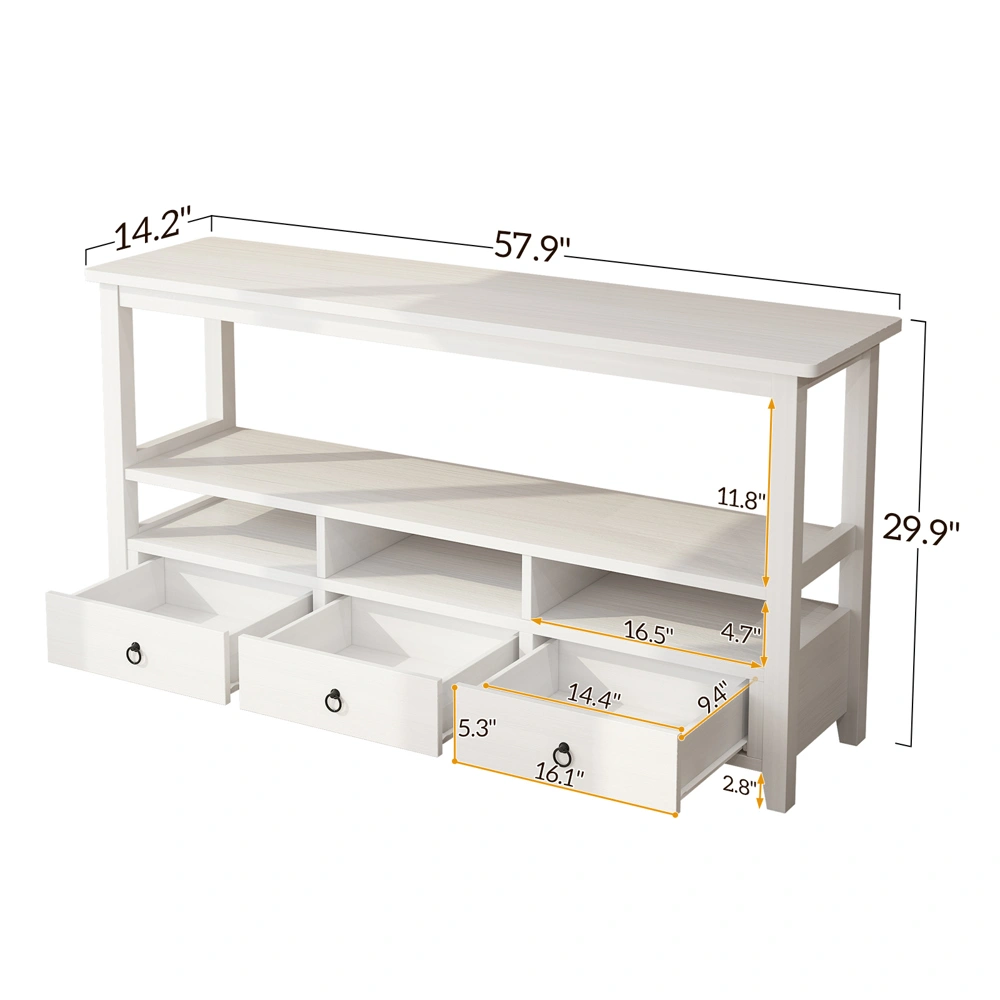 3 Tier Industrial Console Table 3 Drawers Shelves Vintage White for Living Room Entry Bedroom view 12