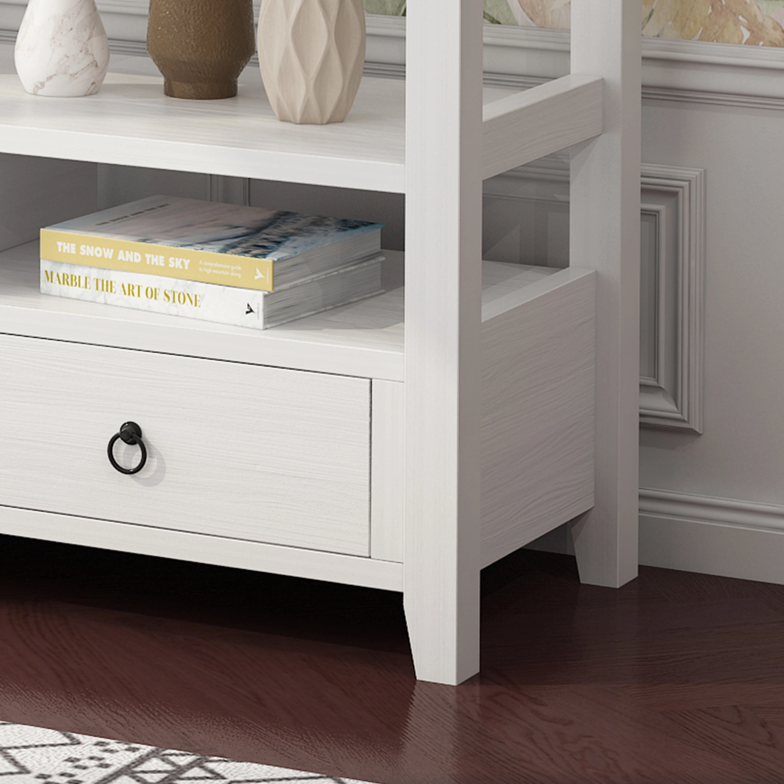 3 Tier Industrial Console Table 3 Drawers Shelves Vintage White for Living Room Entry Bedroom view 6