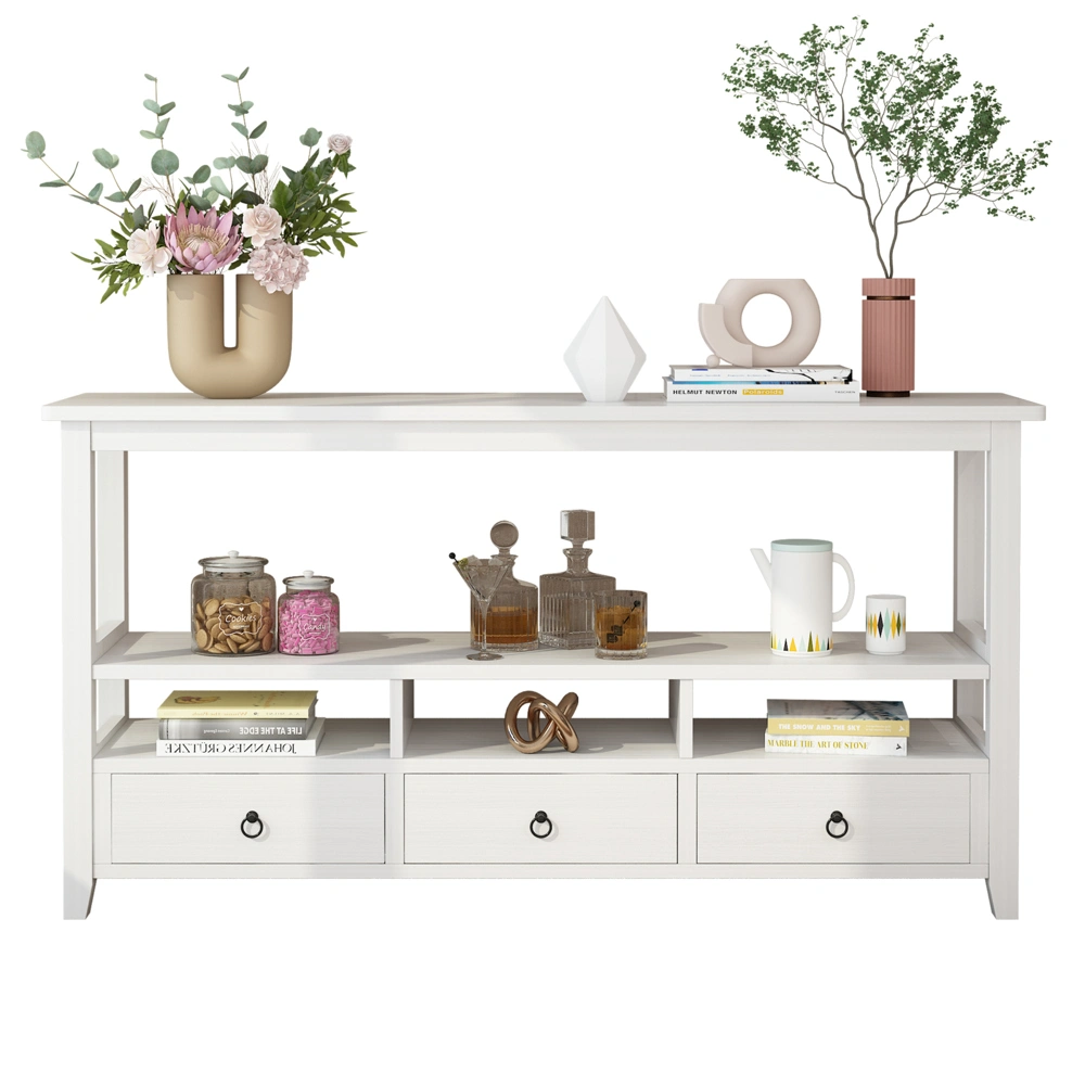 3 Tier Industrial Console Table 3 Drawers Shelves Vintage White for Living Room Entry Bedroom view 7