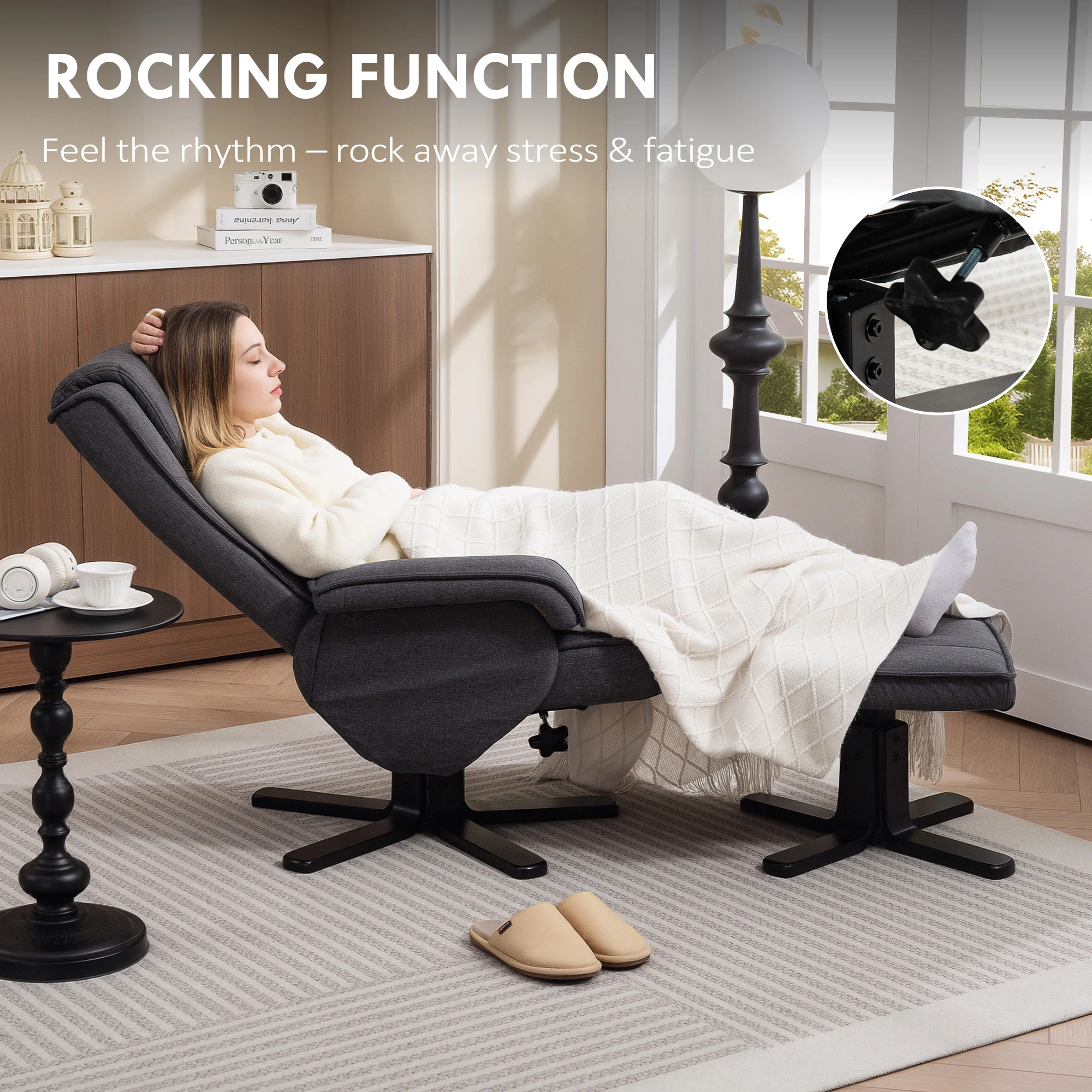 Premium Recliner Chair, Comfortable Rocking Recliner Sofa with Padded Armrests for Living Room view 2