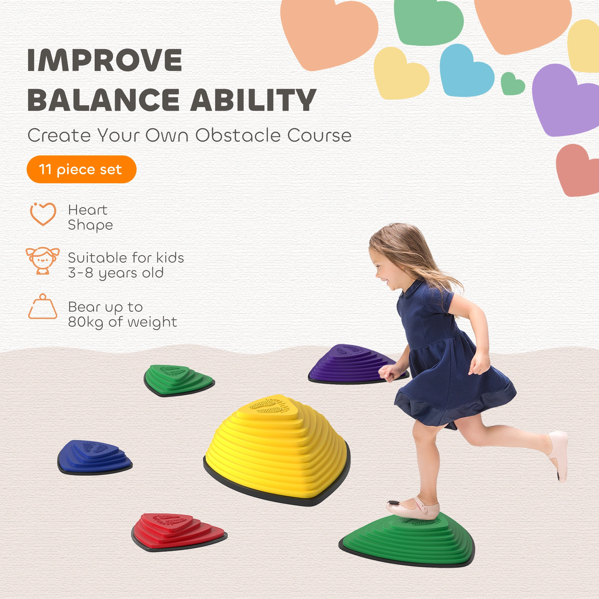 Balance Stepping Stones - 6 Pack Outdoor Garden Pathway Stones for Kids Play & Toddler Development view 5