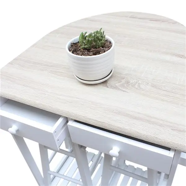 Foldable With Wooden Handle Semicircle Dining Cart With Round Stools White view 4