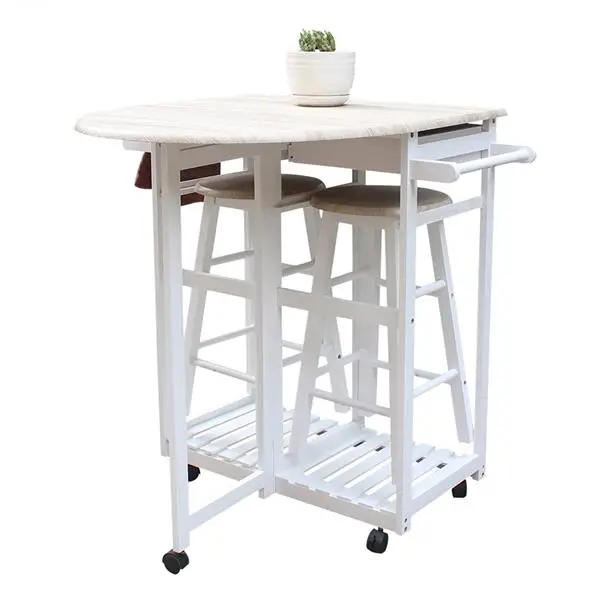 Foldable With Wooden Handle Semicircle Dining Cart With Round Stools White view 6