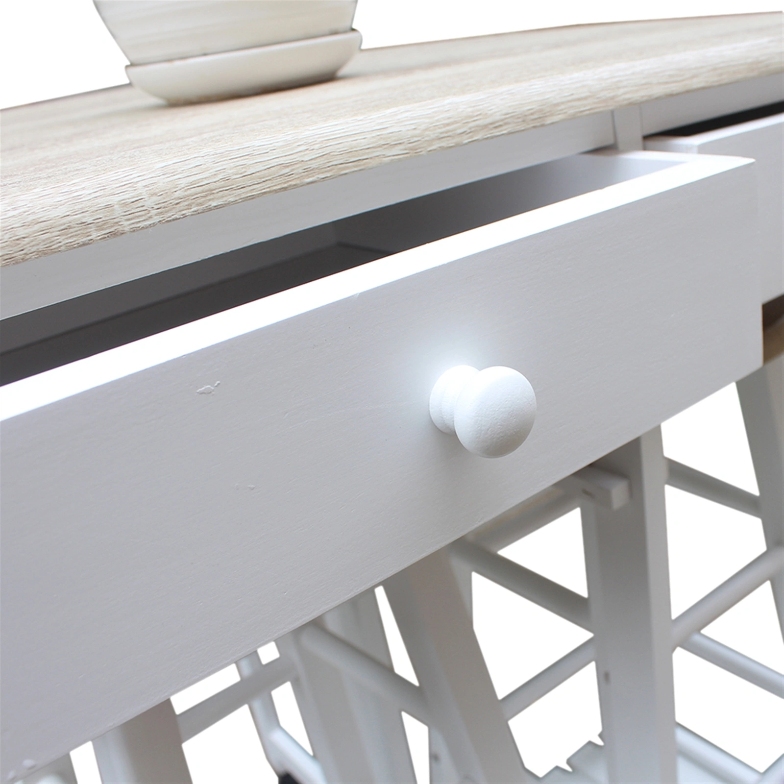 Foldable With Wooden Handle Semicircle Dining Cart With Round Stools White view 3