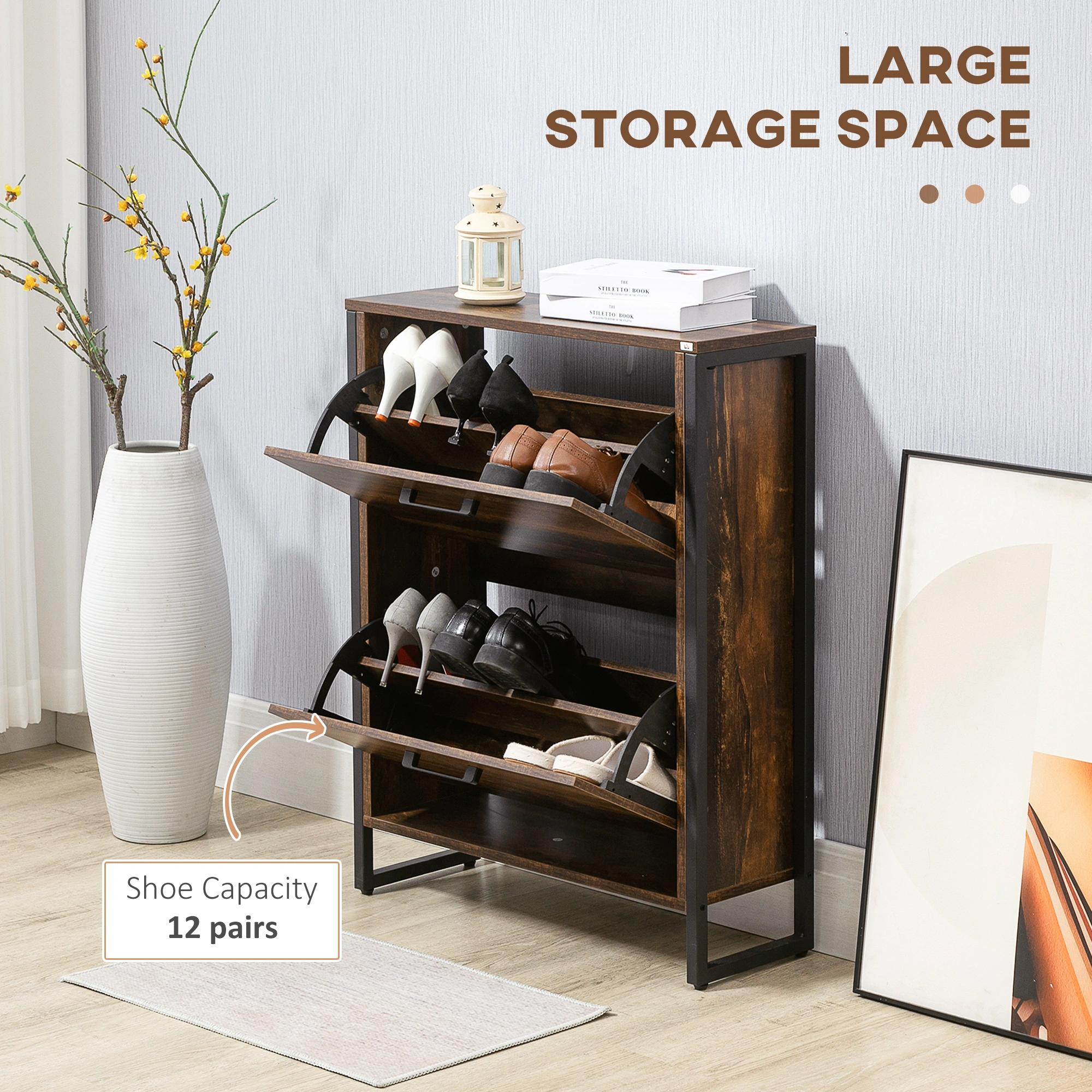 Shoe Storage Cabinet Organizer with Doors - Compact Entryway Hallway Boot Storage Unit view 3