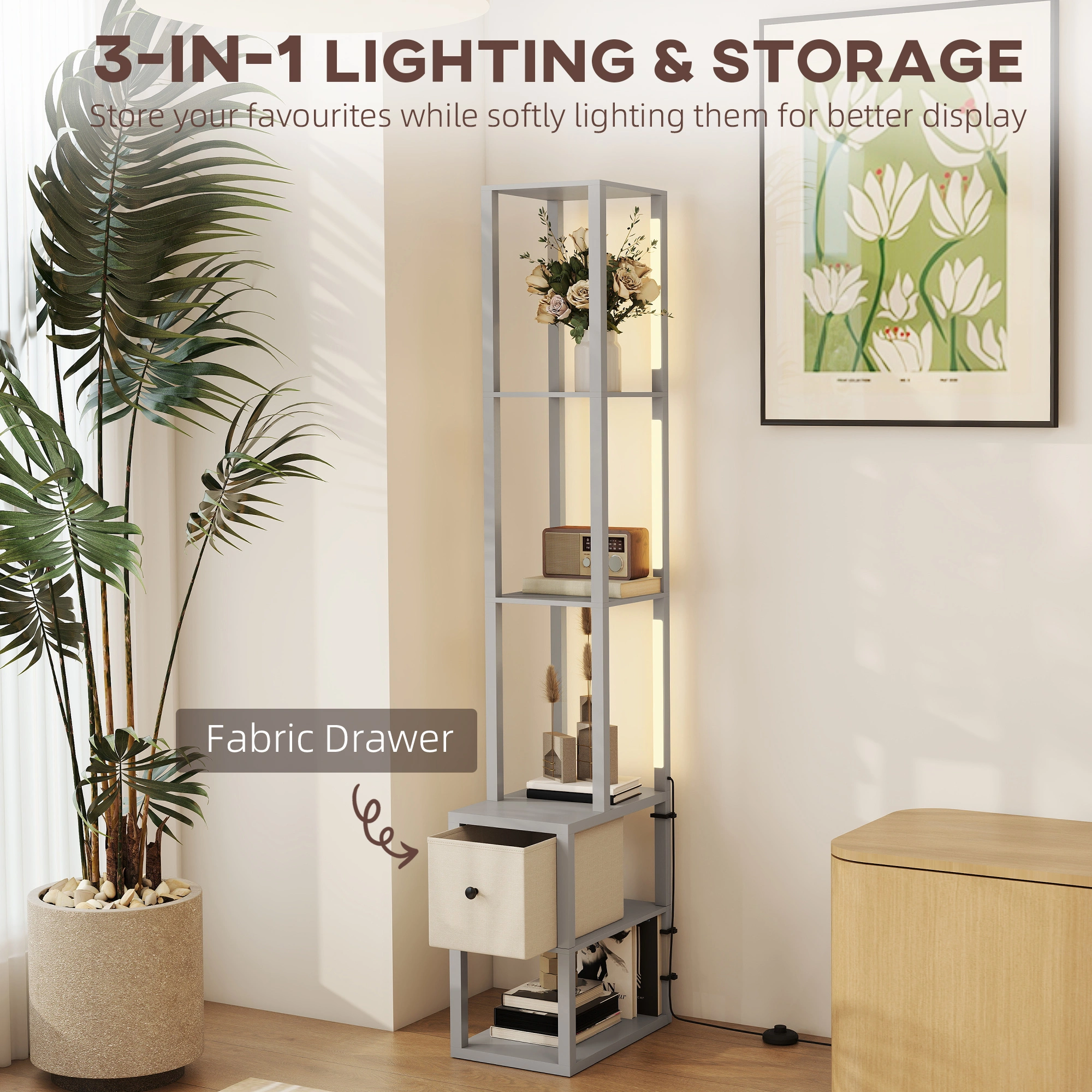 White Bathroom Storage Cabinet, Tall Floor Standing Cabinet with Open Shelves, Freestanding Organizer for Bathroom, Kitchen view 3