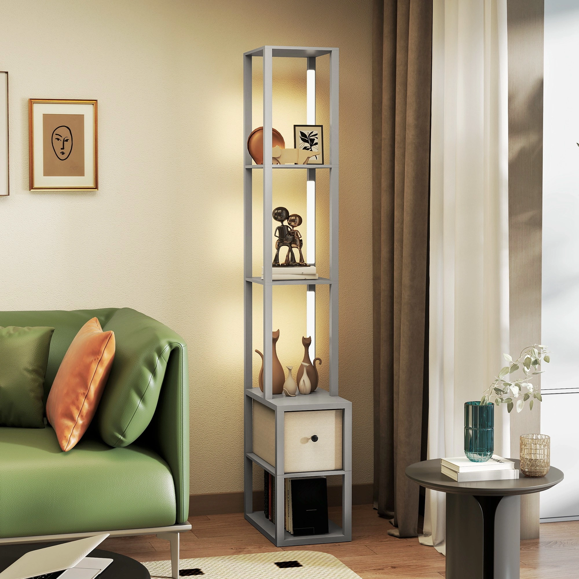 White Bathroom Storage Cabinet, Tall Floor Standing Cabinet with Open Shelves, Freestanding Organizer for Bathroom, Kitchen view 4
