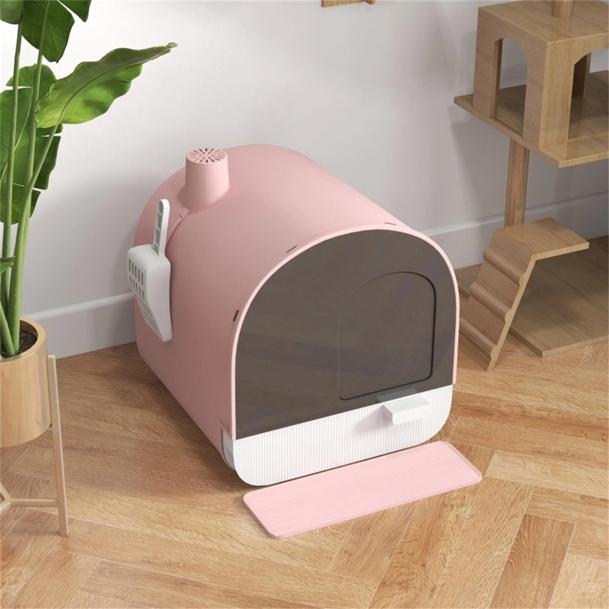 Fully Enclosed Cat Litter Box with Hood, High-Sided Odor Control Design, Easy-Clean Pet Litter Container