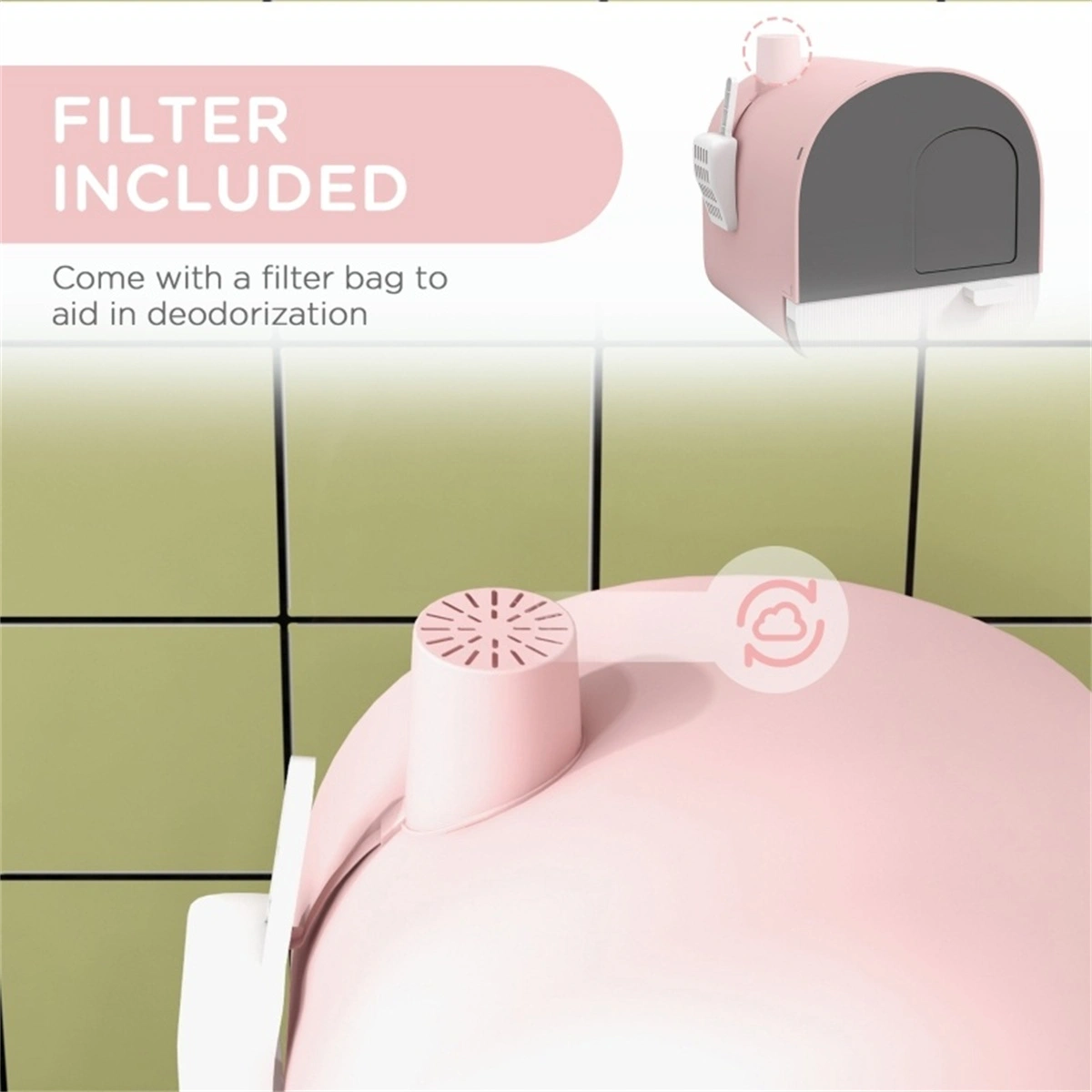 Fully Enclosed Cat Litter Box with Hood, High-Sided Odor Control Design, Easy-Clean Pet Litter Container view 2