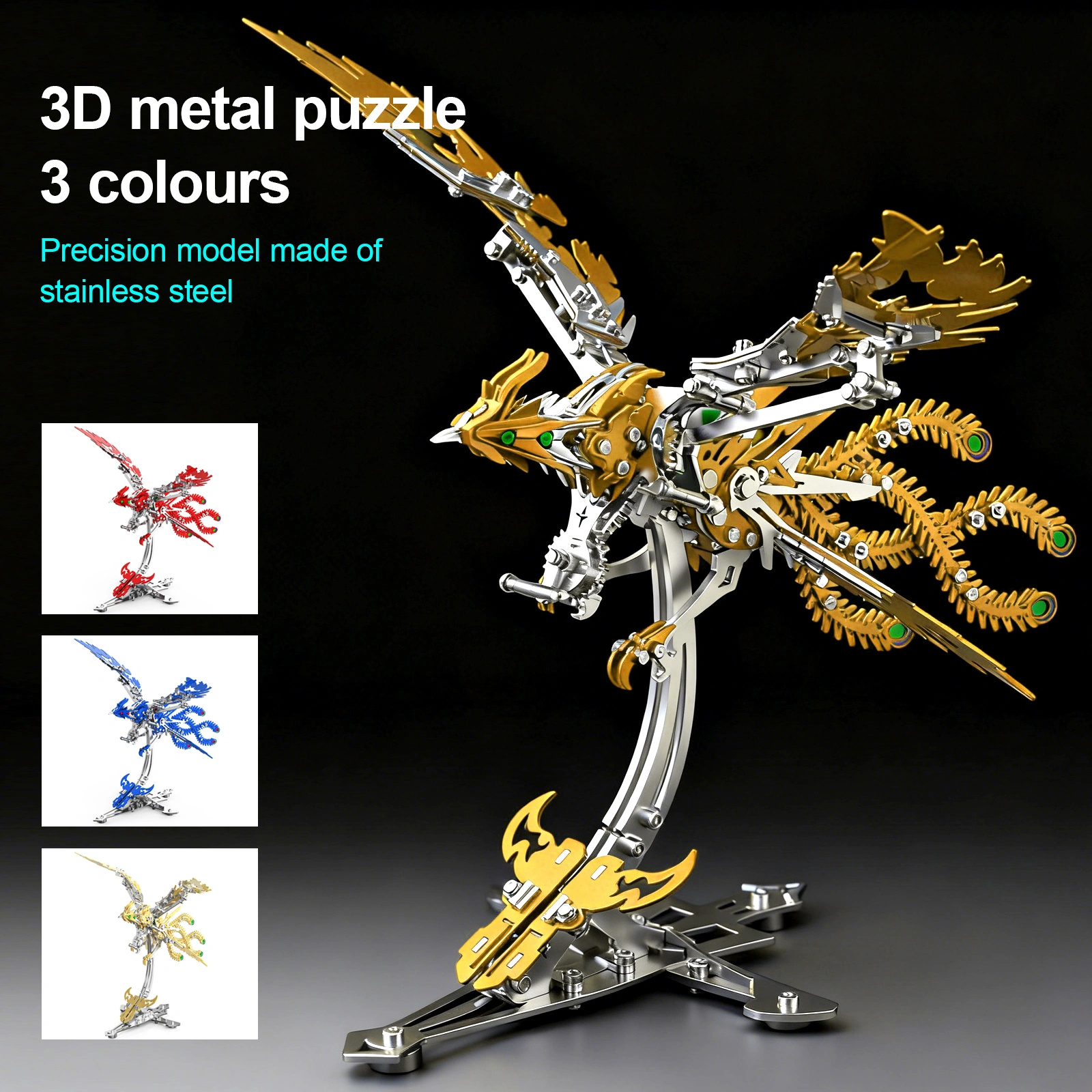 3D Metal Puzzle Mechanical Hornet Phoenix Ancient Dragon Kit DIY Assembly Model Collectible Gift view 4