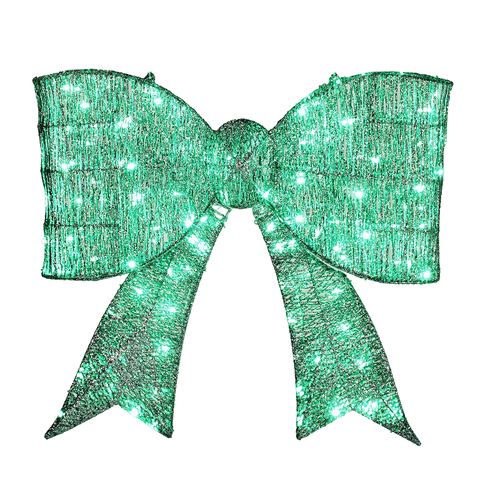 Pre-lit Outdoor Giant Bowknot Christmas Decoration, Lighted Metal Frame with 124 Green LED Lights, for Front Door Gate Wall Indoor Outdoor Holiday Party, Green
