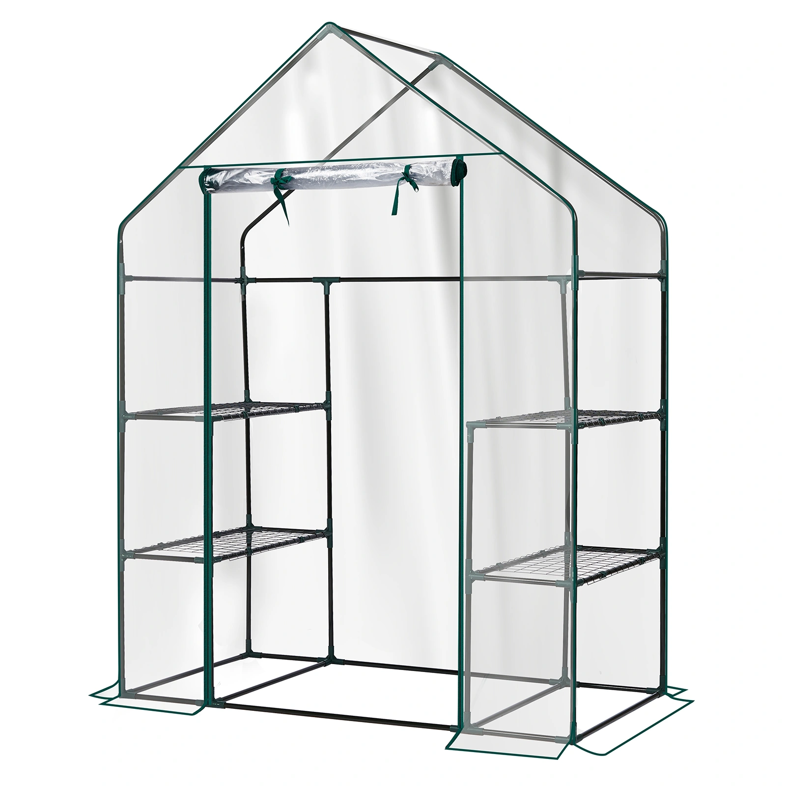 Mini Walk-In Greenhouse with PVC Cover, 4-Shelf Indoor Outdoor Plant Greenhouse for Garden Backyard, 56" x 29" x 77" Transparent view 3