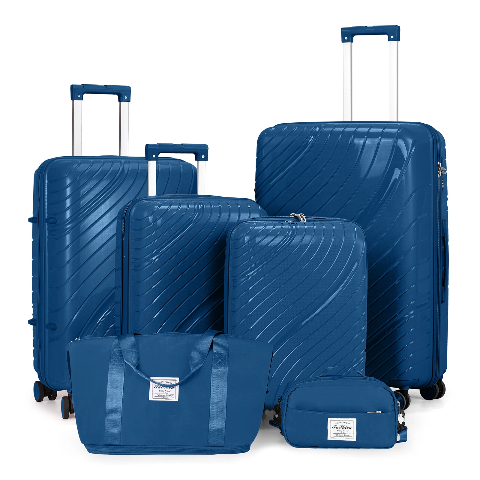4 Piece Luggage Set 18 20 24 28 Inch Hardshell Suitcase PP with Spinner Wheels Iron Telescopic Handle 2 Handbags 30L Tote 3L Wash Bag Navy Blue view 2