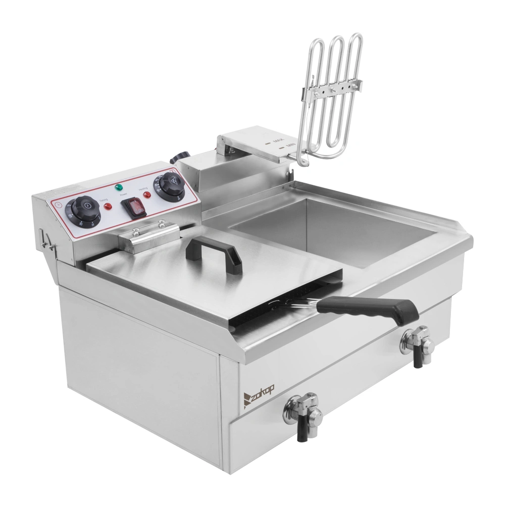 ZOKOP EH102V Double Tank Deep Fryer 16.9QT/16L 8L+8L 24.9QT/23.6L Total 3400W Stainless Steel Faucet Blue Big Handle view 2