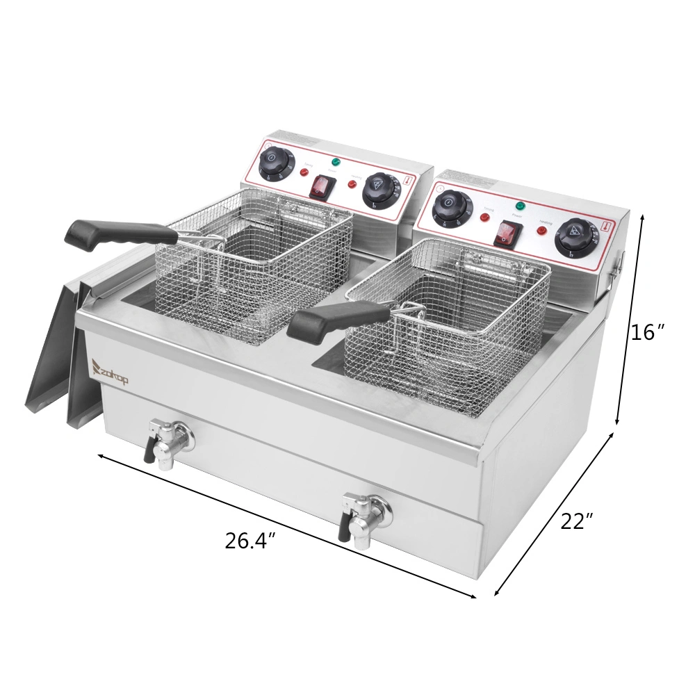 ZOKOP EH102V Double Tank Deep Fryer 16.9QT/16L 8L+8L 24.9QT/23.6L Total 3400W Stainless Steel Faucet Blue Big Handle view 5