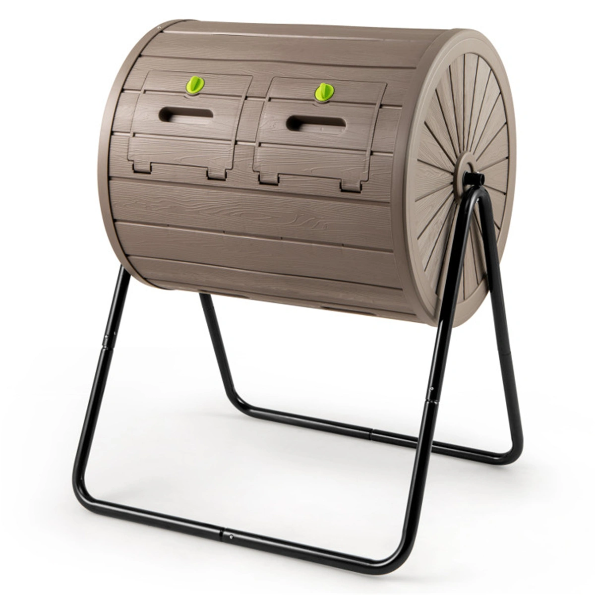 Dual Chamber Compost Tumbler 37.5Gal 360° Rotating Compost Bin with Stirring Blades for Garden-Coffee