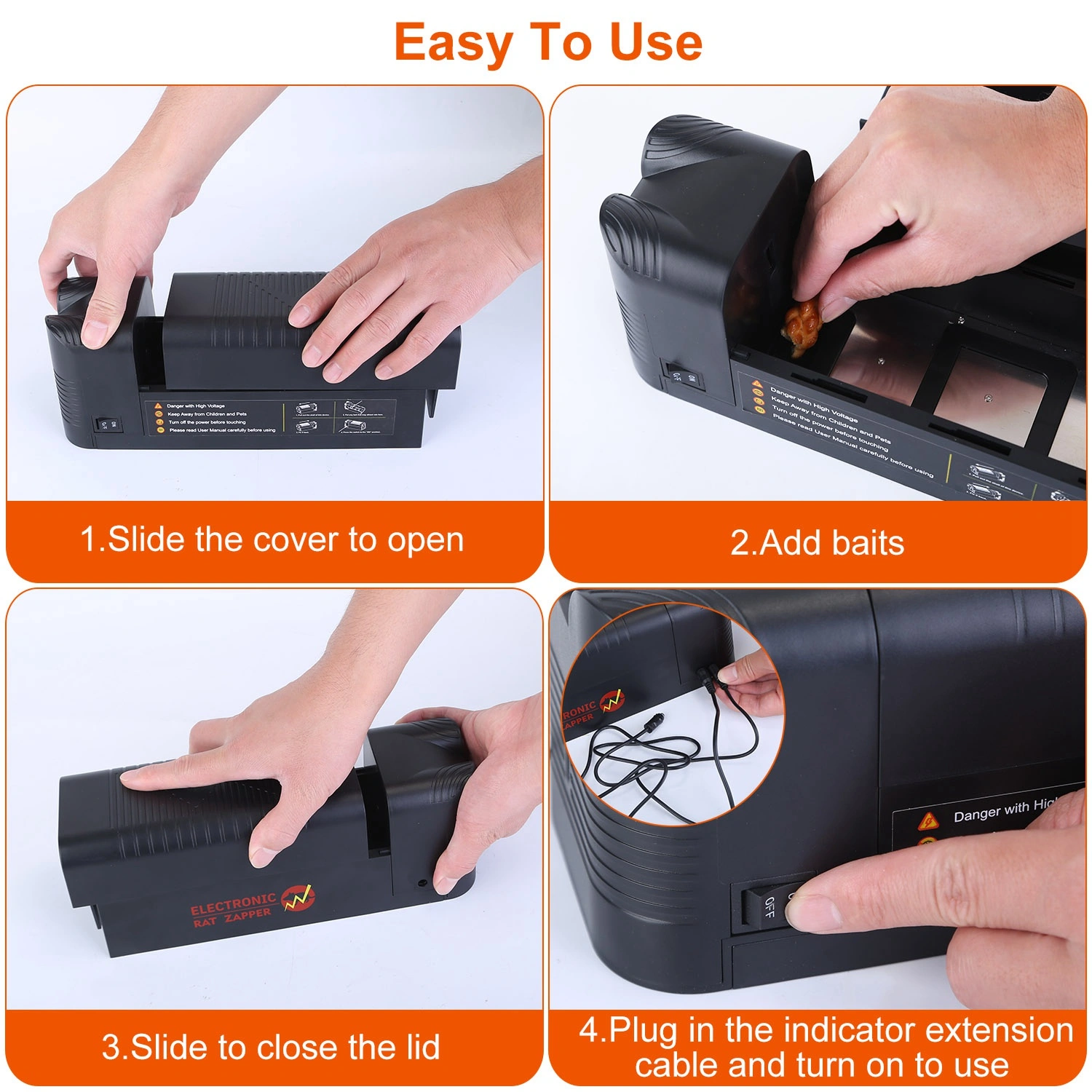 1800V Electric Rat Trap Rechargeable, Humane Rodent Killer for Mice Rats, Indoor Outdoor Pest Control, Easy-Clean Spacious Design view 8