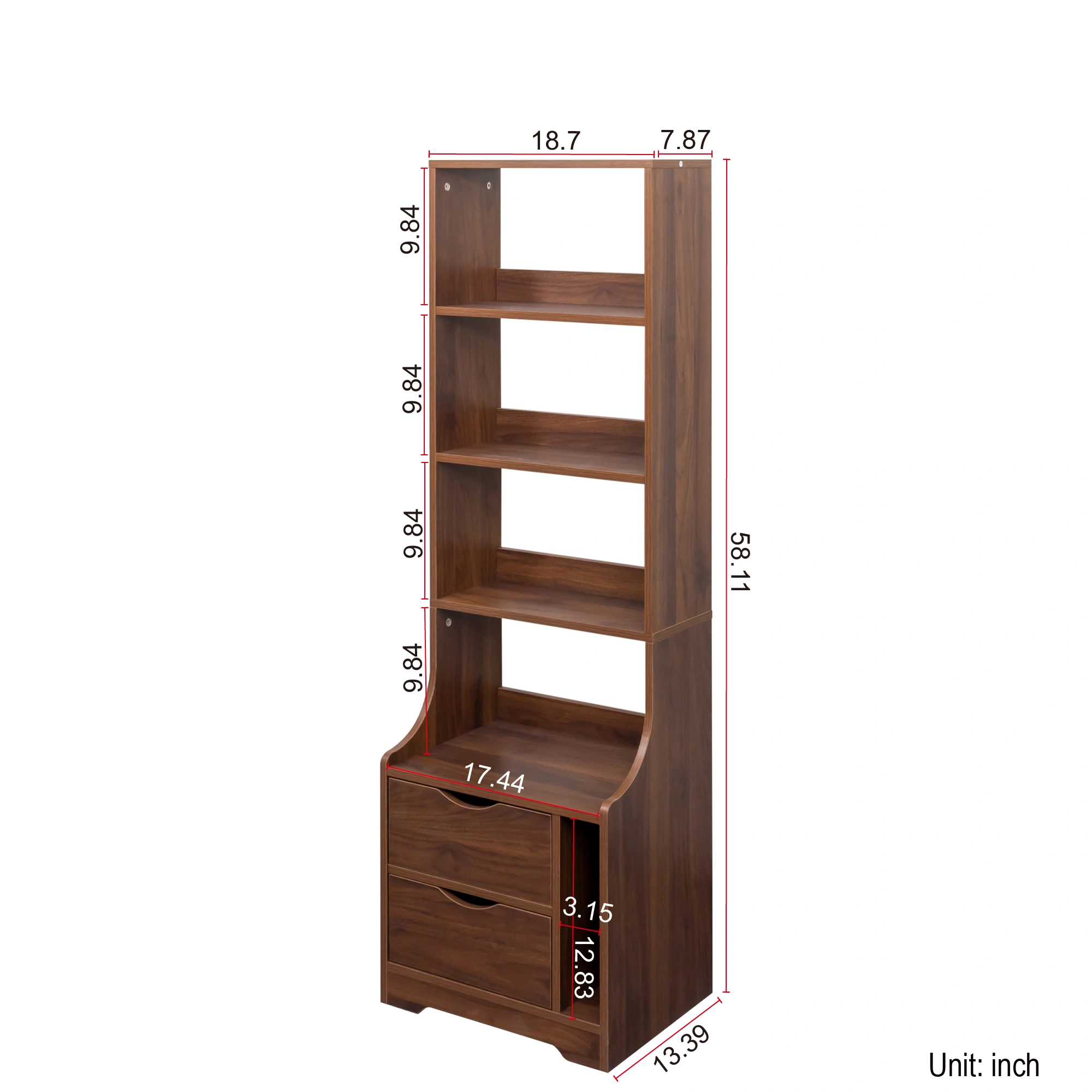 Night Stand with Bookshelf, Night Stand with 2 Storage Drawers for Bedroom view 4