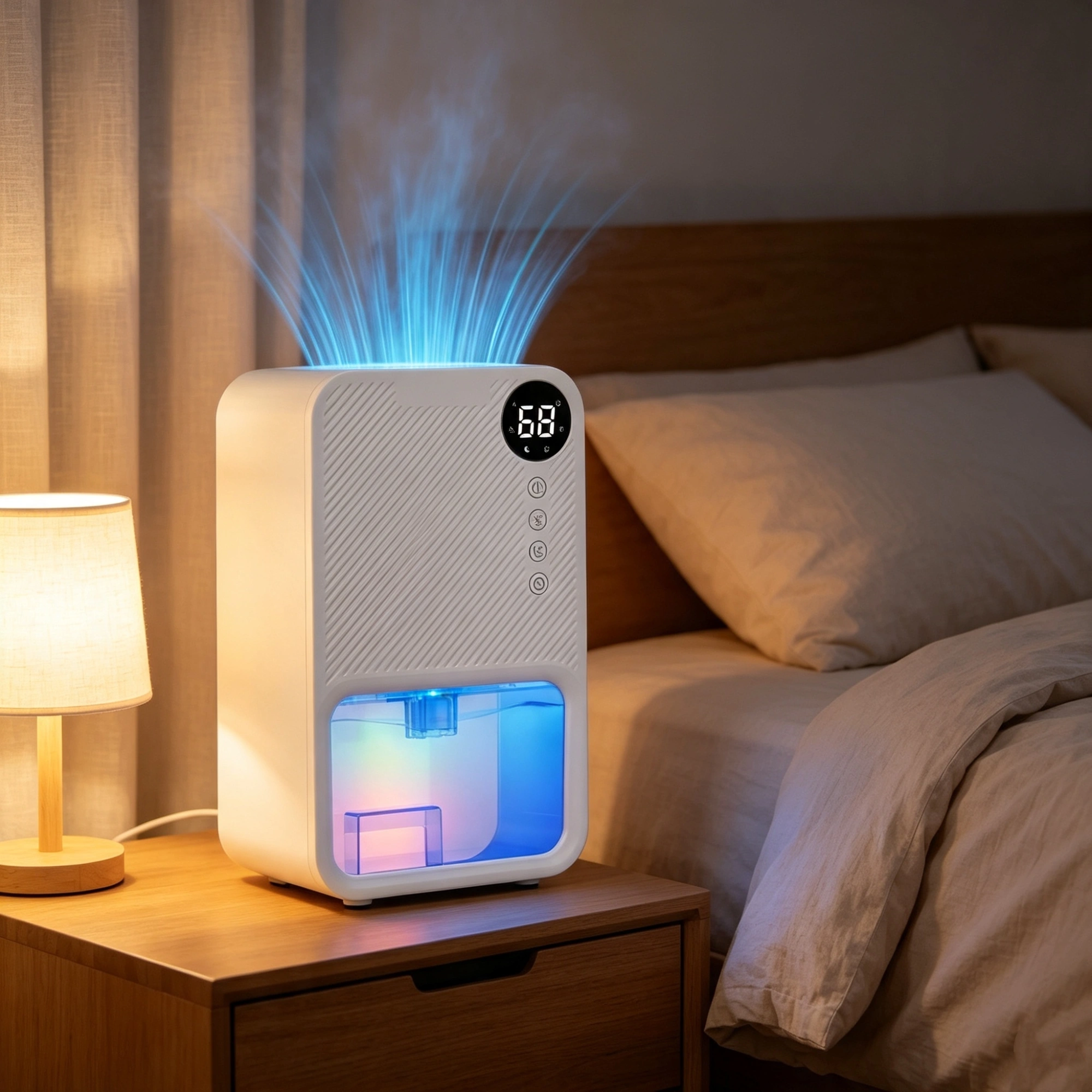 Small Household Dehumidifier for Bathroom Closet RV, Real‑Time Humidity Readout, 1.1L Tank Auto Shut‑Off, 24H Timer and 7‑Color Night Light view 15