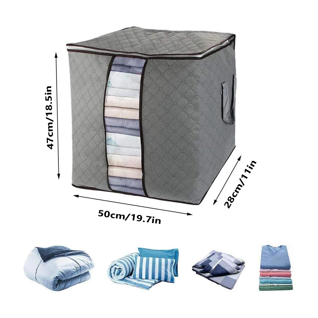 6 Pack 90L Storage Bags with Zipper, Clothes Bedding Toys Organizer Bags 60x40x35cm, Moving Packing Compression Bags view 3