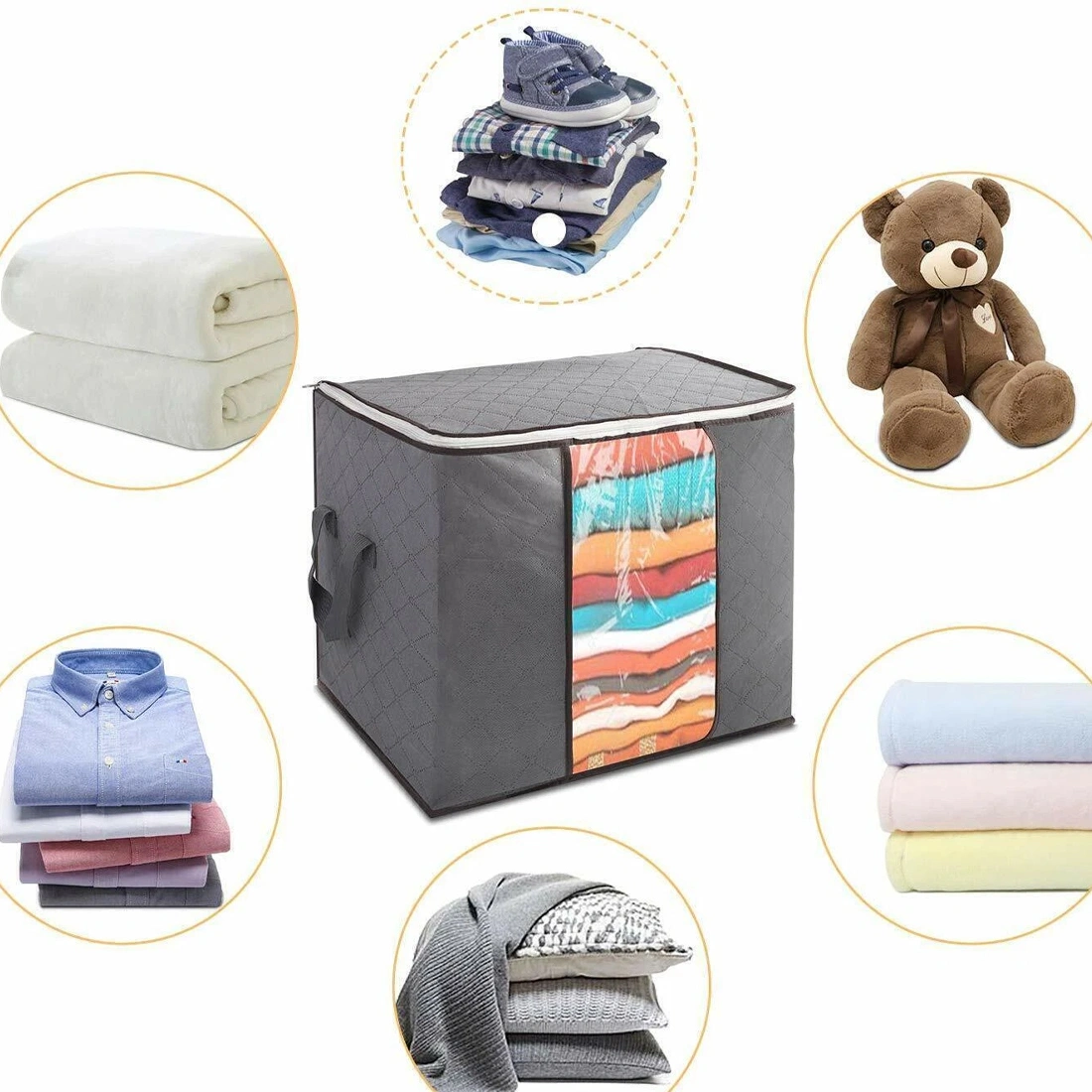 6 Pack 90L Storage Bags with Zipper, Clothes Bedding Toys Organizer Bags 60x40x35cm, Moving Packing Compression Bags view 5