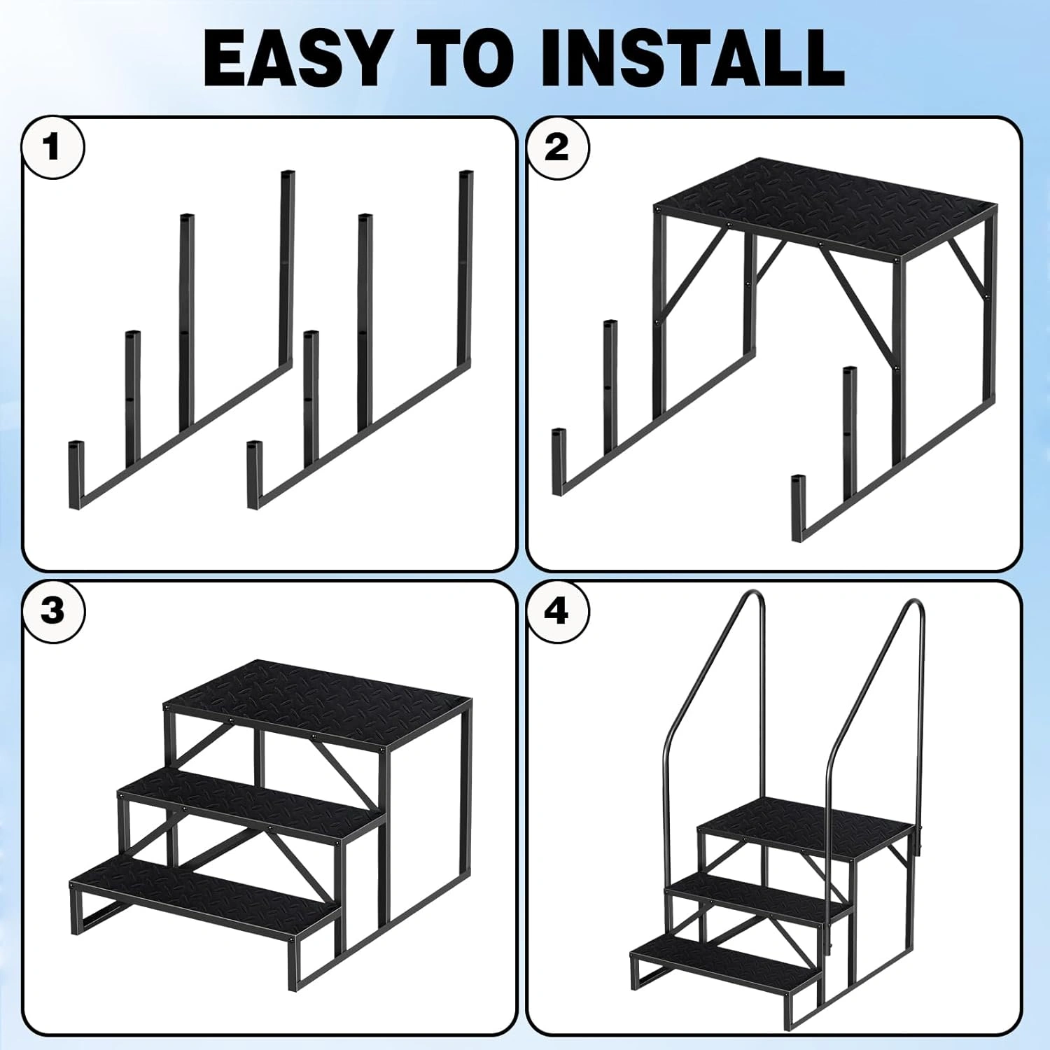 Above Ground Pool Ladder with Handrail, Heavy Duty RV Steps & Hot Tub Stairs, 660 lbs Weight Capacity, Camper & Mobile Home Entry Step view 5