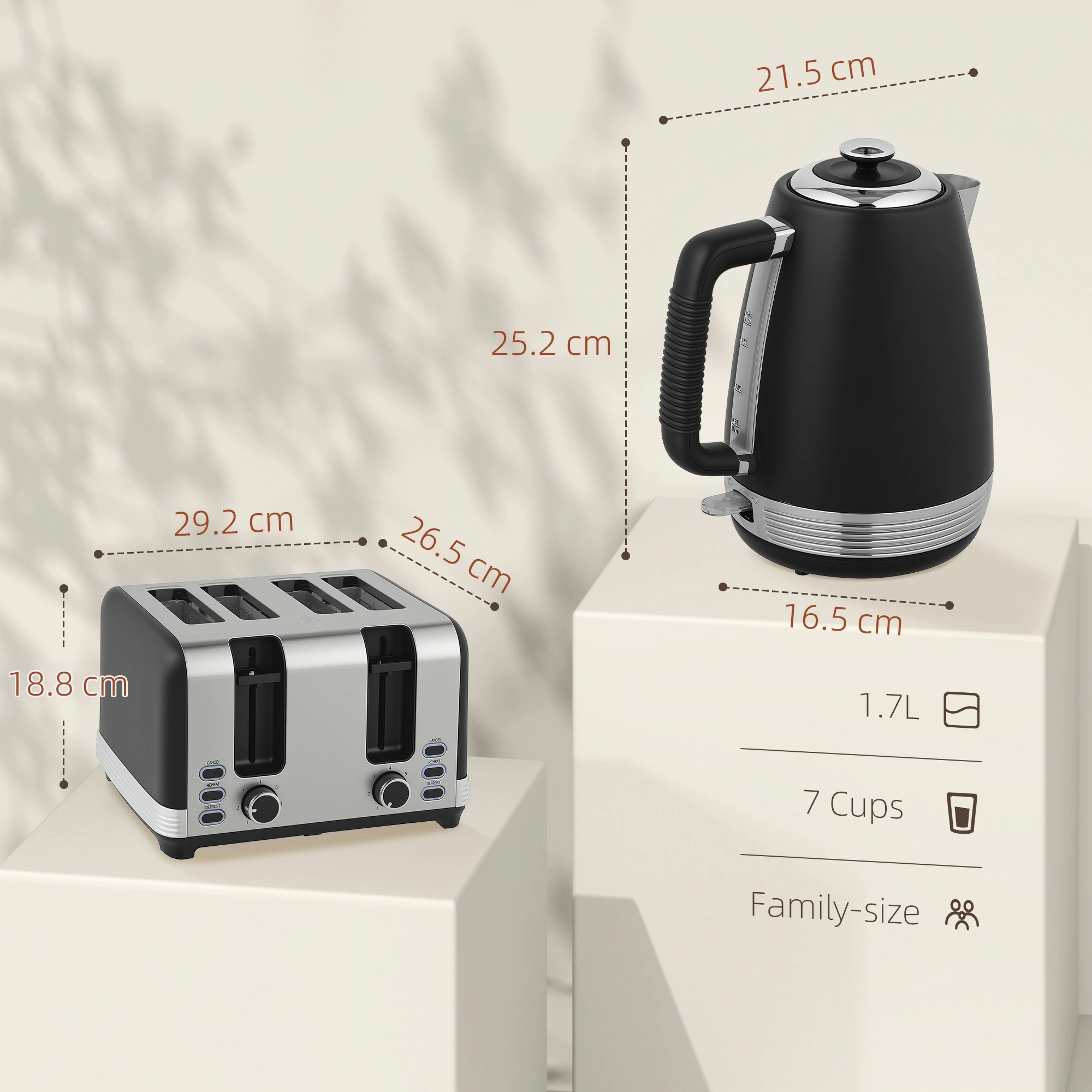 Kettle and Toaster Set for Kitchen, 1.7L Capacity, Compact Counter Design, Easy Clean view 2