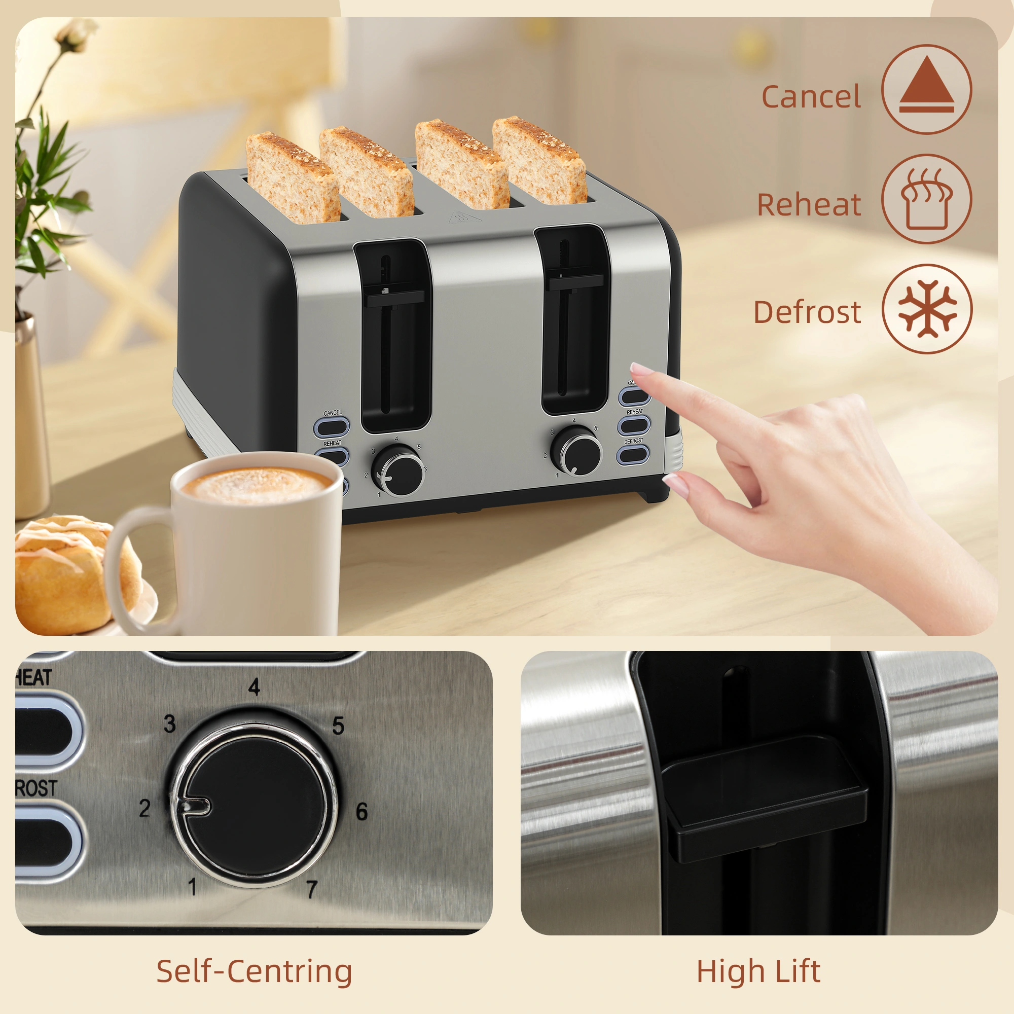 Kettle and Toaster Set for Kitchen, 1.7L Capacity, Compact Counter Design, Easy Clean view 5