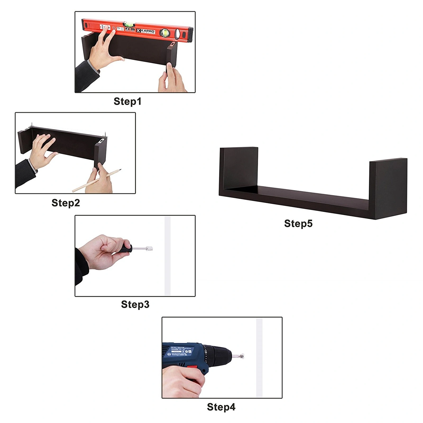 Set of 3 Floating Wall Shelves, Black Ledge Display Shelf, Home Decor Storage view 2