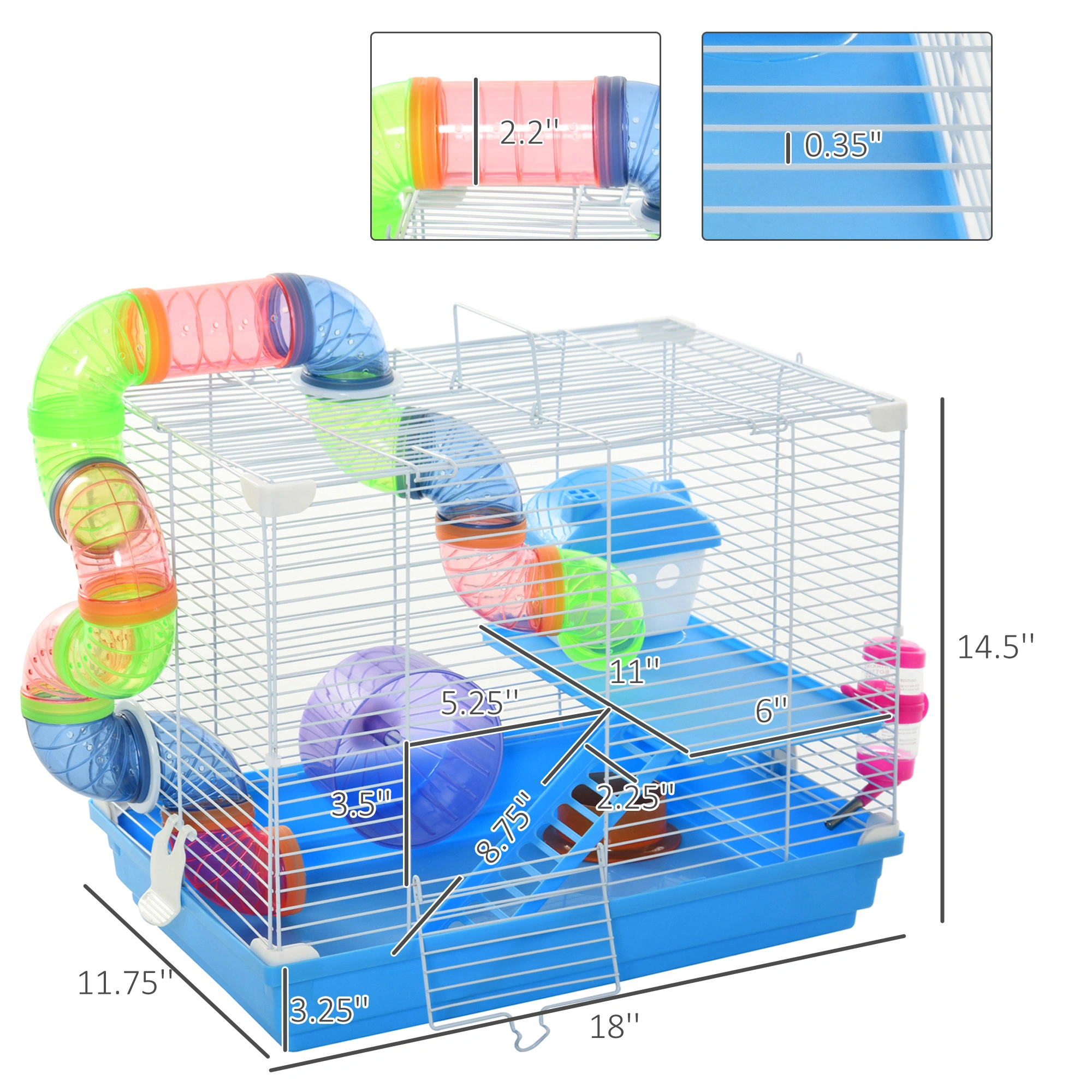 Large Hamster Cage with Tube System, Multi-Level Pet Cage for Small Animals, Includes Hideout House, Food Bowl & Water Bottle, Easy Assembly, Black view 2