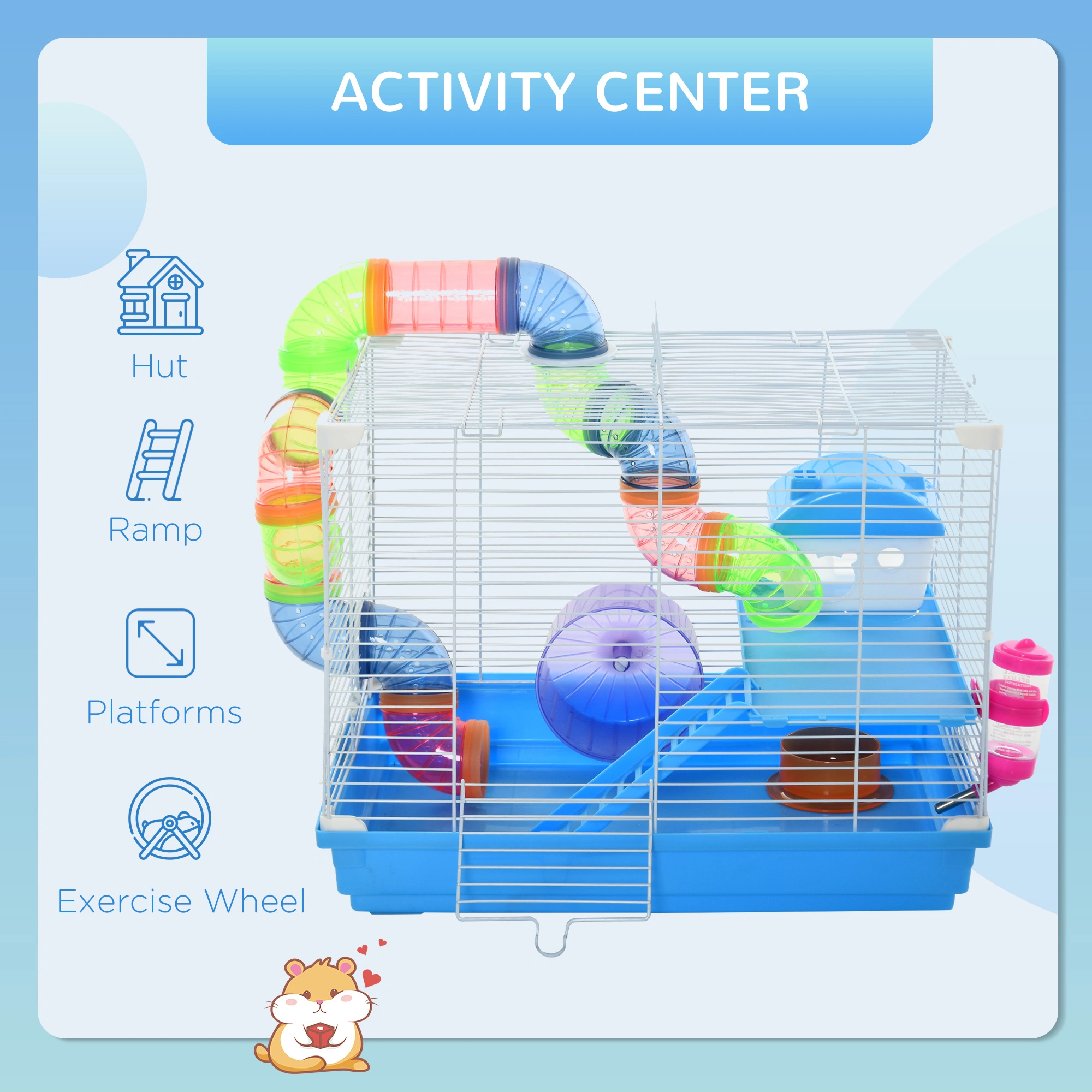Large Hamster Cage with Tube System, Multi-Level Pet Cage for Small Animals, Includes Hideout House, Food Bowl & Water Bottle, Easy Assembly, Black view 3